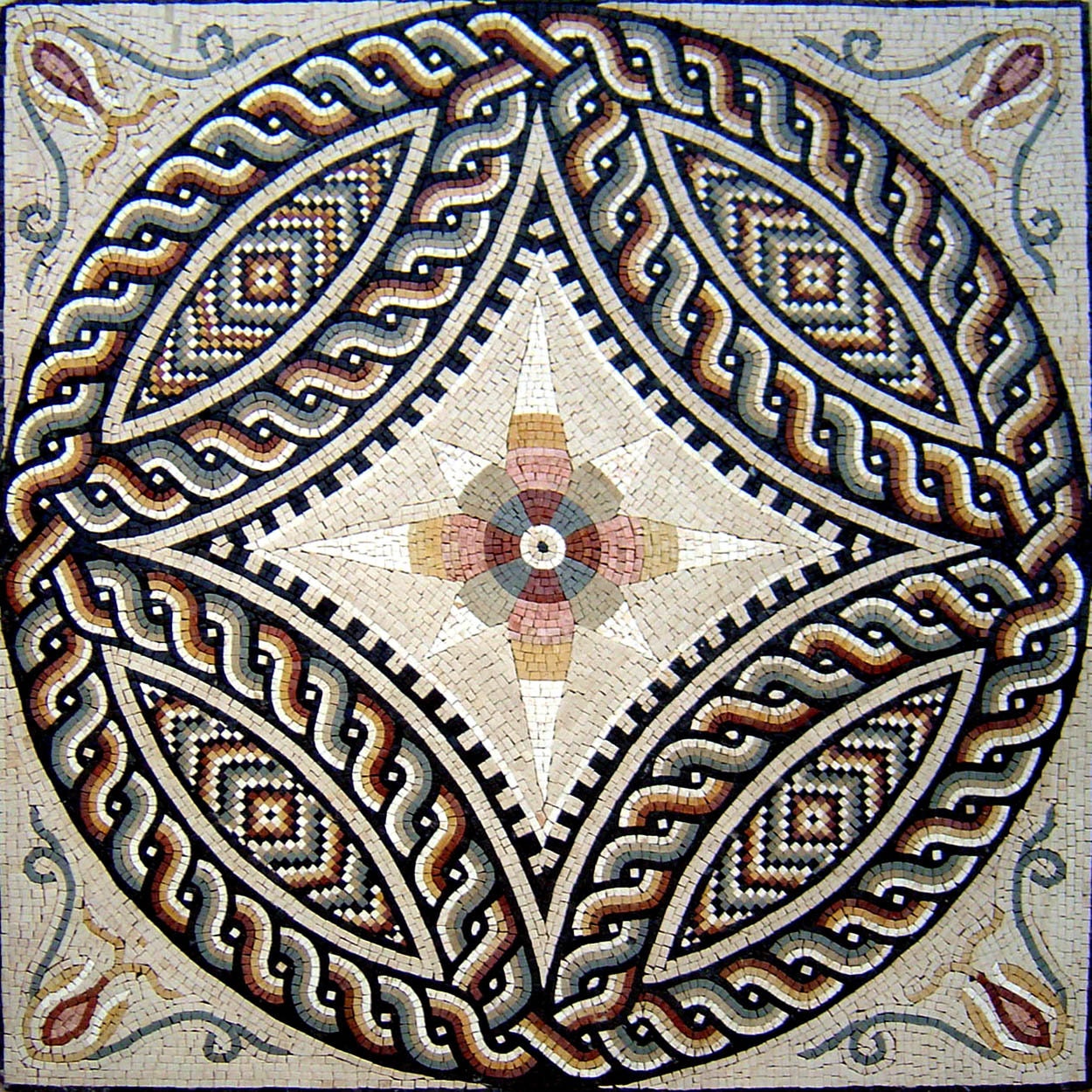40" Floral Marble Mosaic Medallion: Handmade Floor Tile