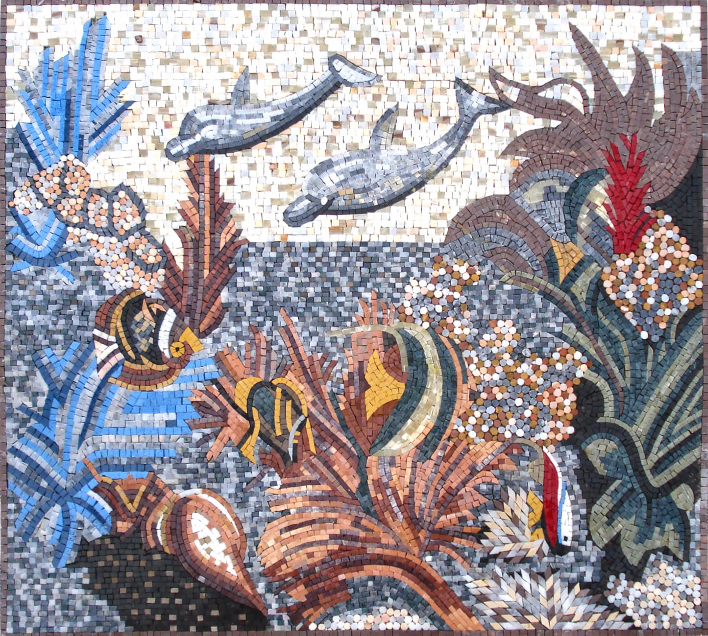 Handmade Dolphin Mosaic Mural: Sea Animal Stone Tile Art