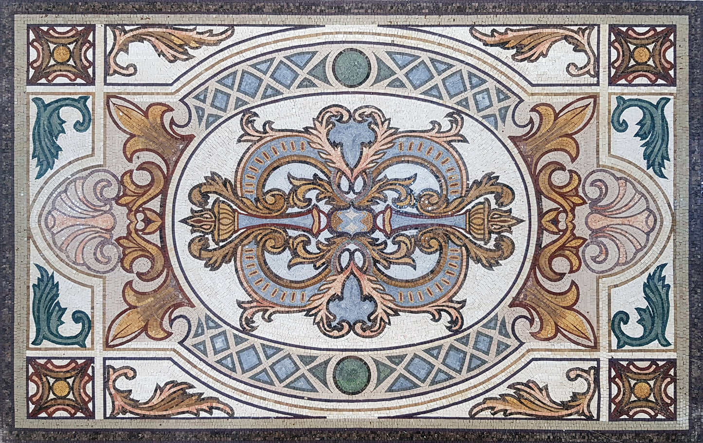 Floral Marble Mosaic Tile Rug: Handmade Art Nouveau Decor (72” x 48”)