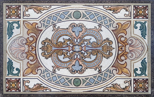 Floral Marble Mosaic Tile Rug: Handmade Art Nouveau Decor (72” x 48”)