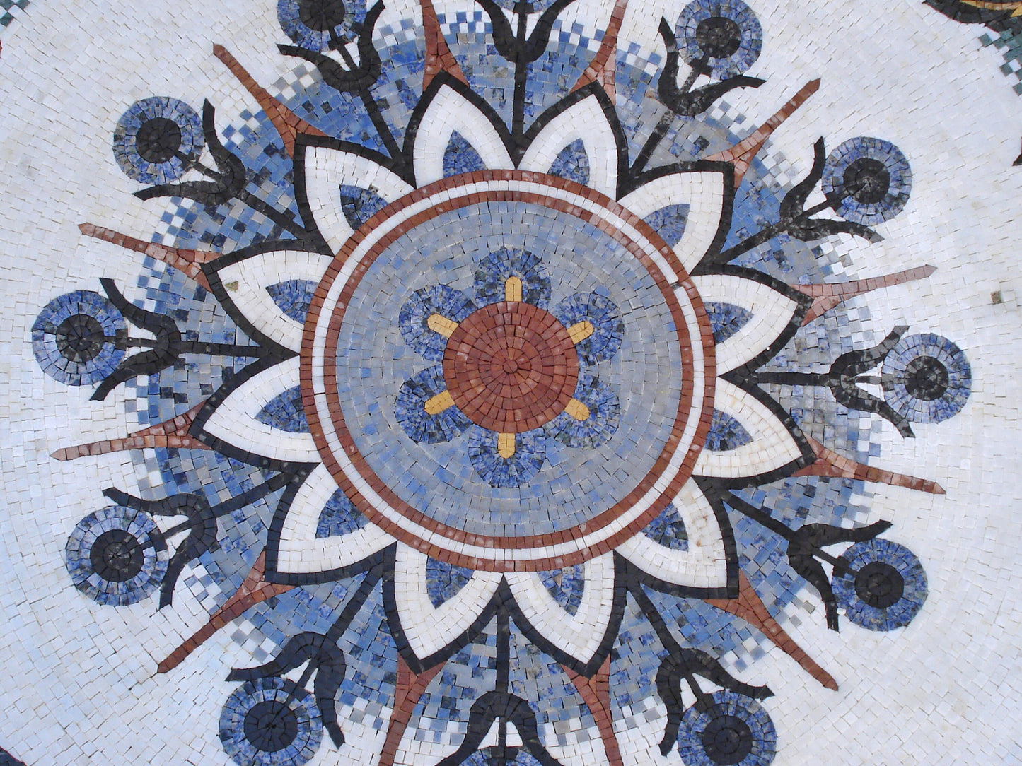 Floral Marble Mosaic Wall Art: Handmade Medallion Tile Decor