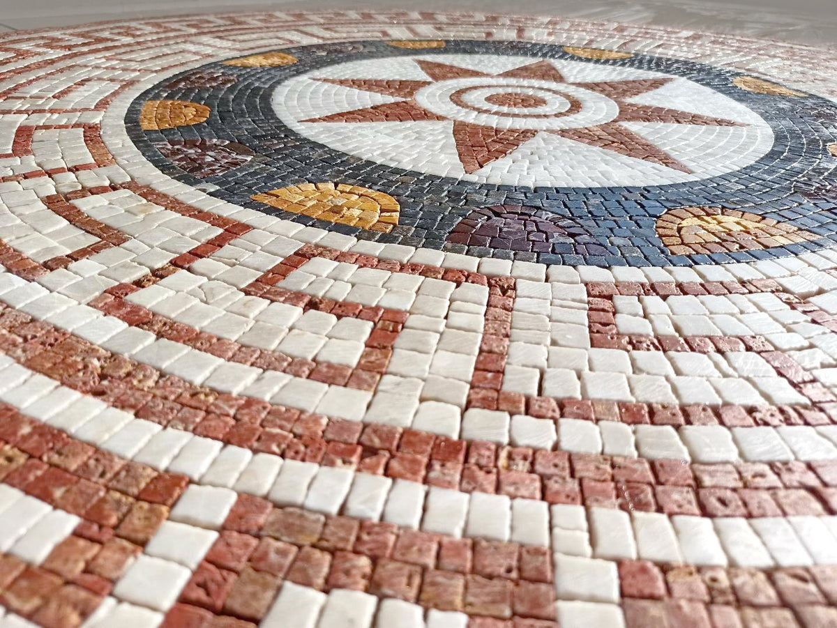 Elegant Symmetry - 36-Inch Handmade Pattern Marble Mosaic Medallion - Tile Design Art Décor - Customization available