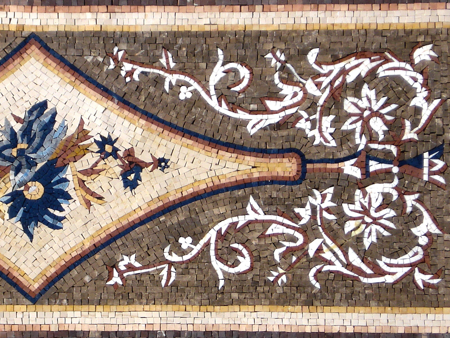 Handmade Floral Marble Mosaic Rug: Interior Floor Art (96” x 54”)