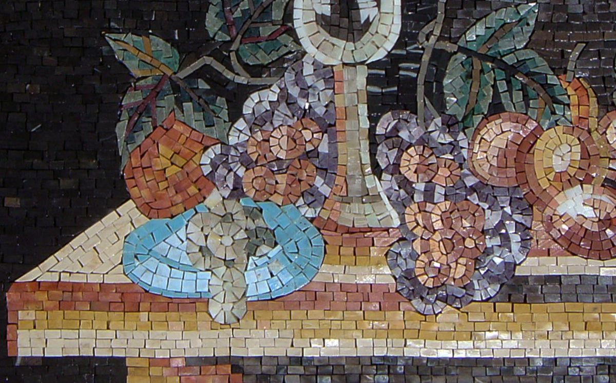 Handmade Still Life Mosaic Tile: Champagne & Fruit Backsplash (30” x 22”)