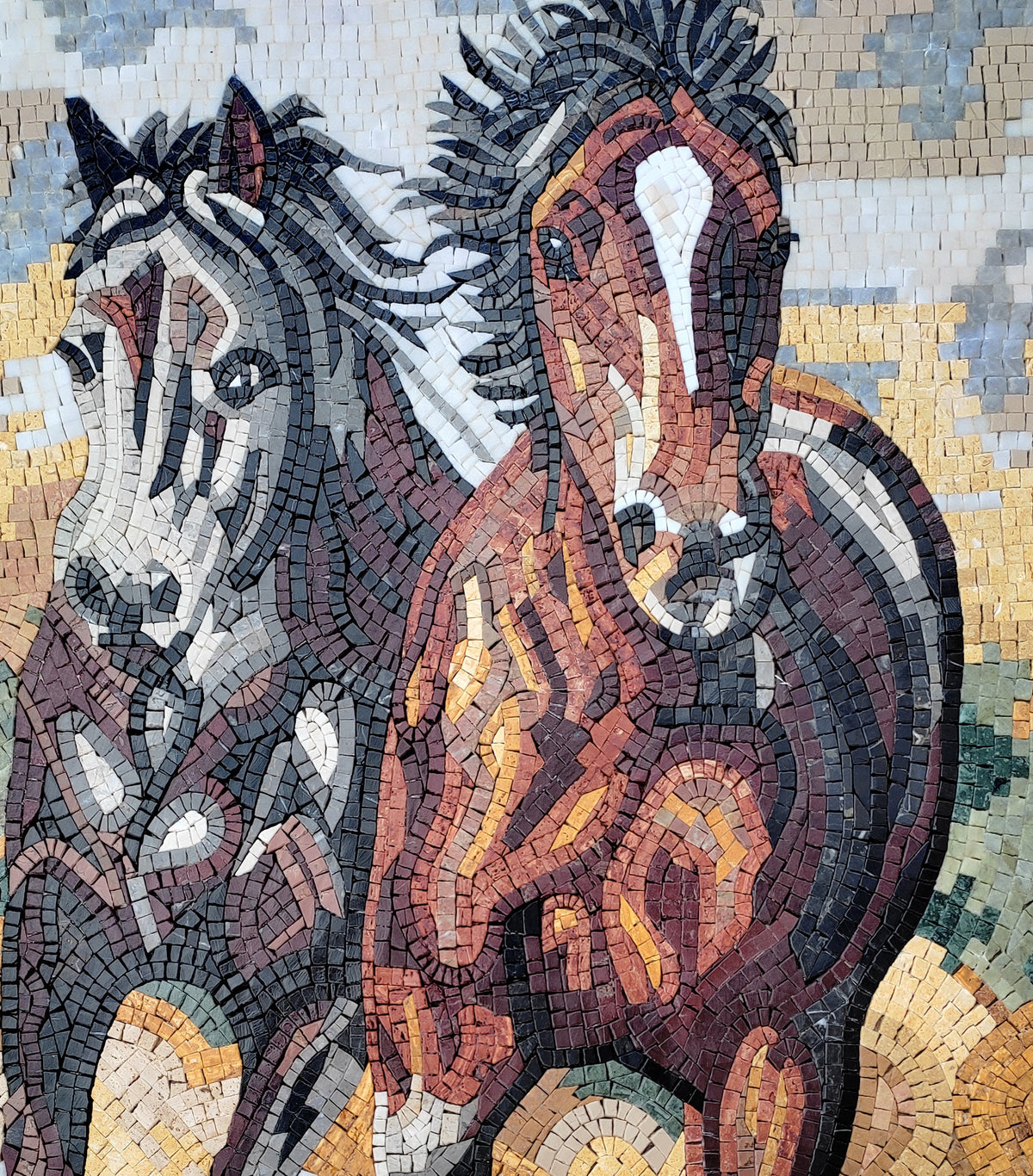 Handmade Horse Mosaic Tile Art: Rustic Interior Wall Decor (48" x 32")