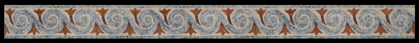 Gray Swirl & Gold Flower Mosaic Tile Border: Handmade Marble Accent Trim