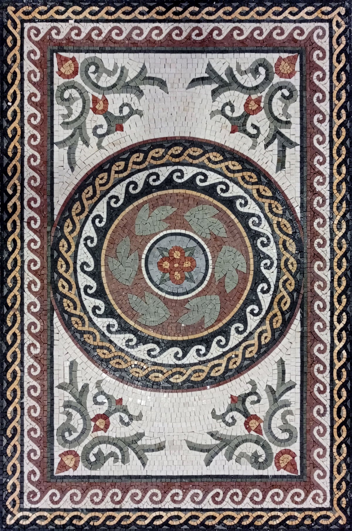 Handmade Marble Mosaic Rug: Flower Design, Stone Tile Art