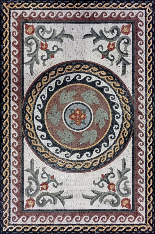 Handmade Marble Mosaic Rug: Flower Design, Stone Tile Art