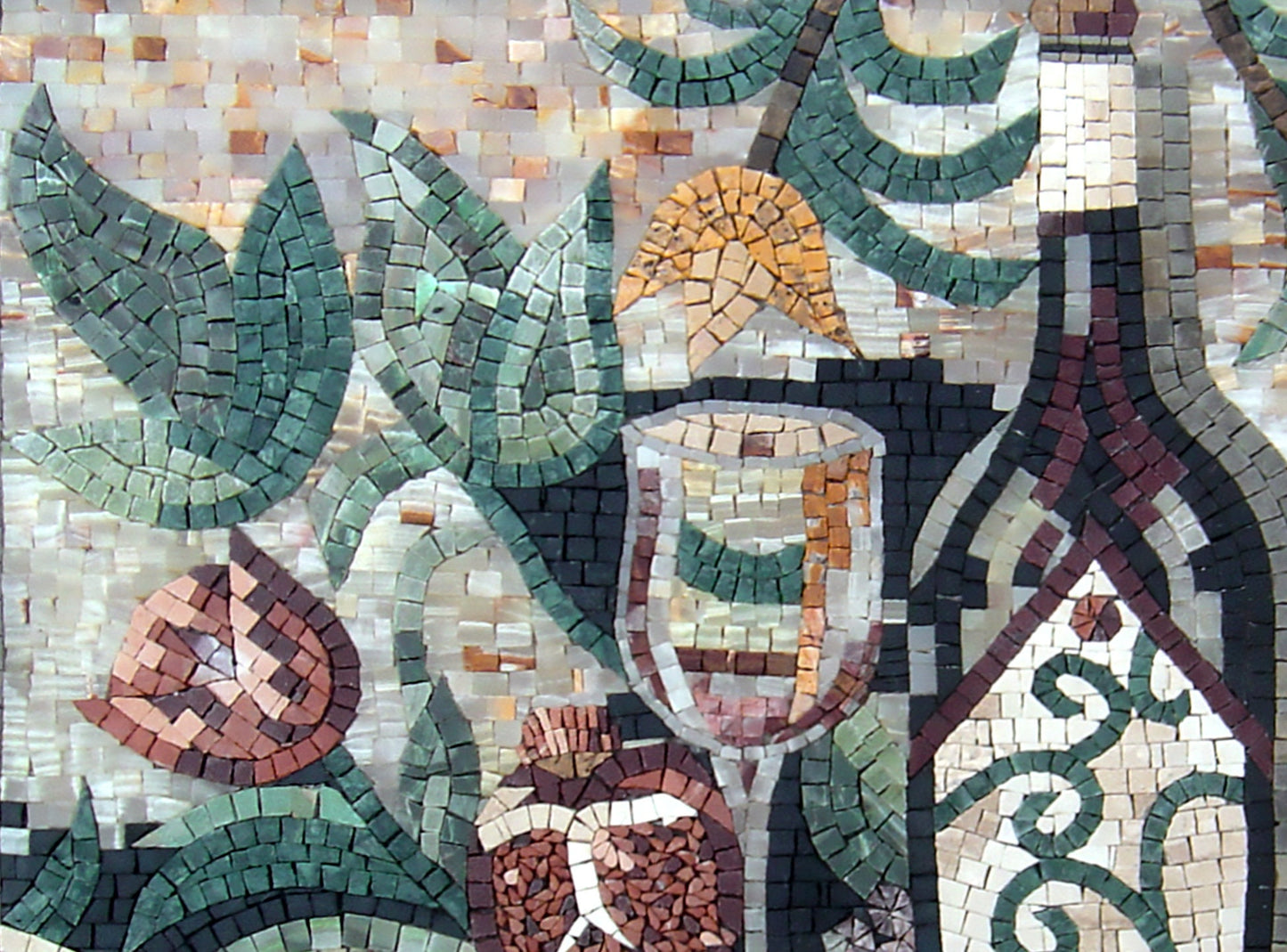 Handmade Wine Mosaic Wall Art: Marble Kitchen Mural (32” x 24”)