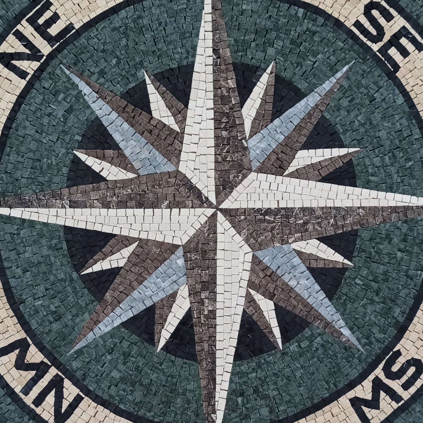 Handmade Compass Mosaic Tile: Nautical Medallion, Indoor/Outdoor (32" Diameter)