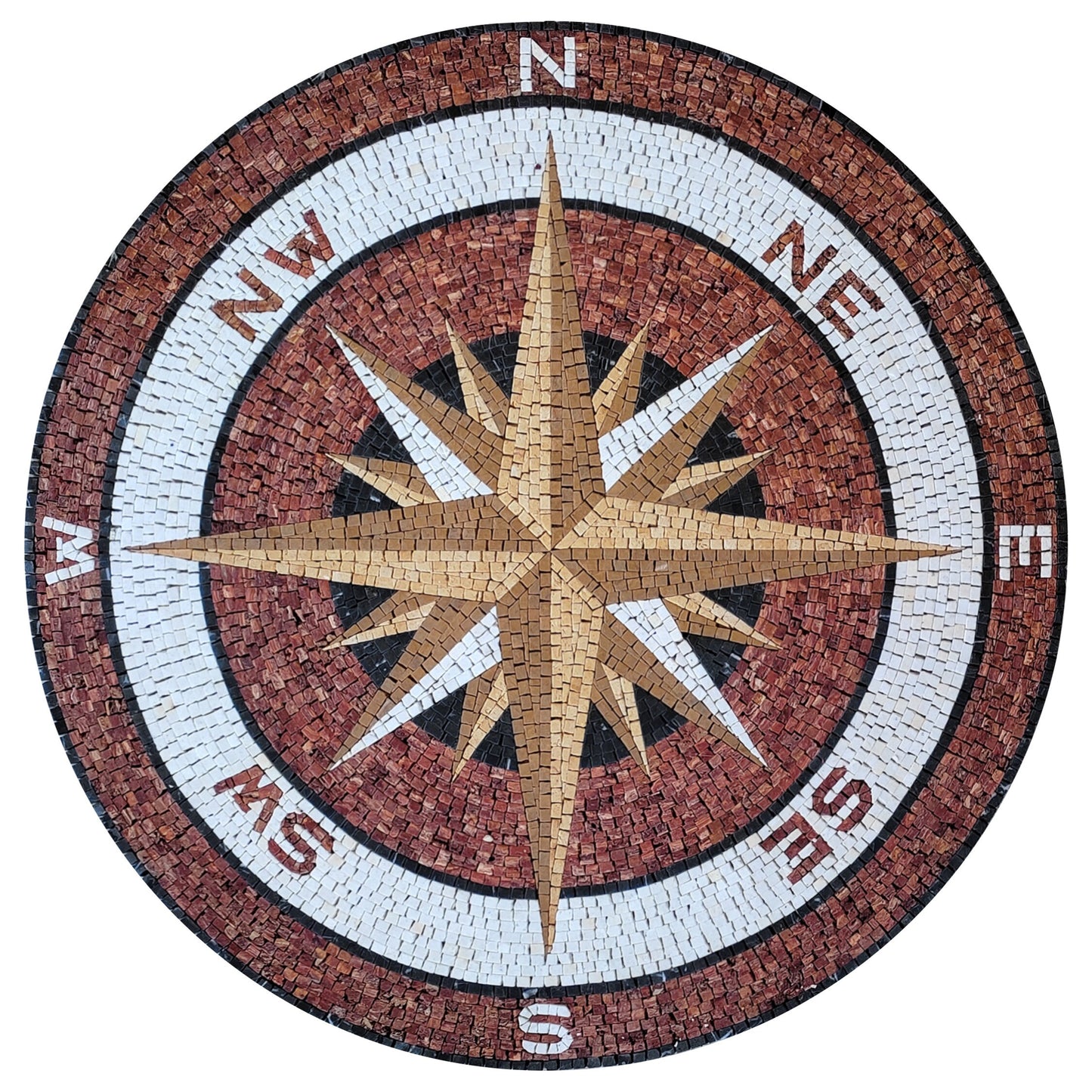 Nautical Elegance: Handmade Compass Rose Backsplash Marble Mosaic Medallion Art Tiles - Customization available