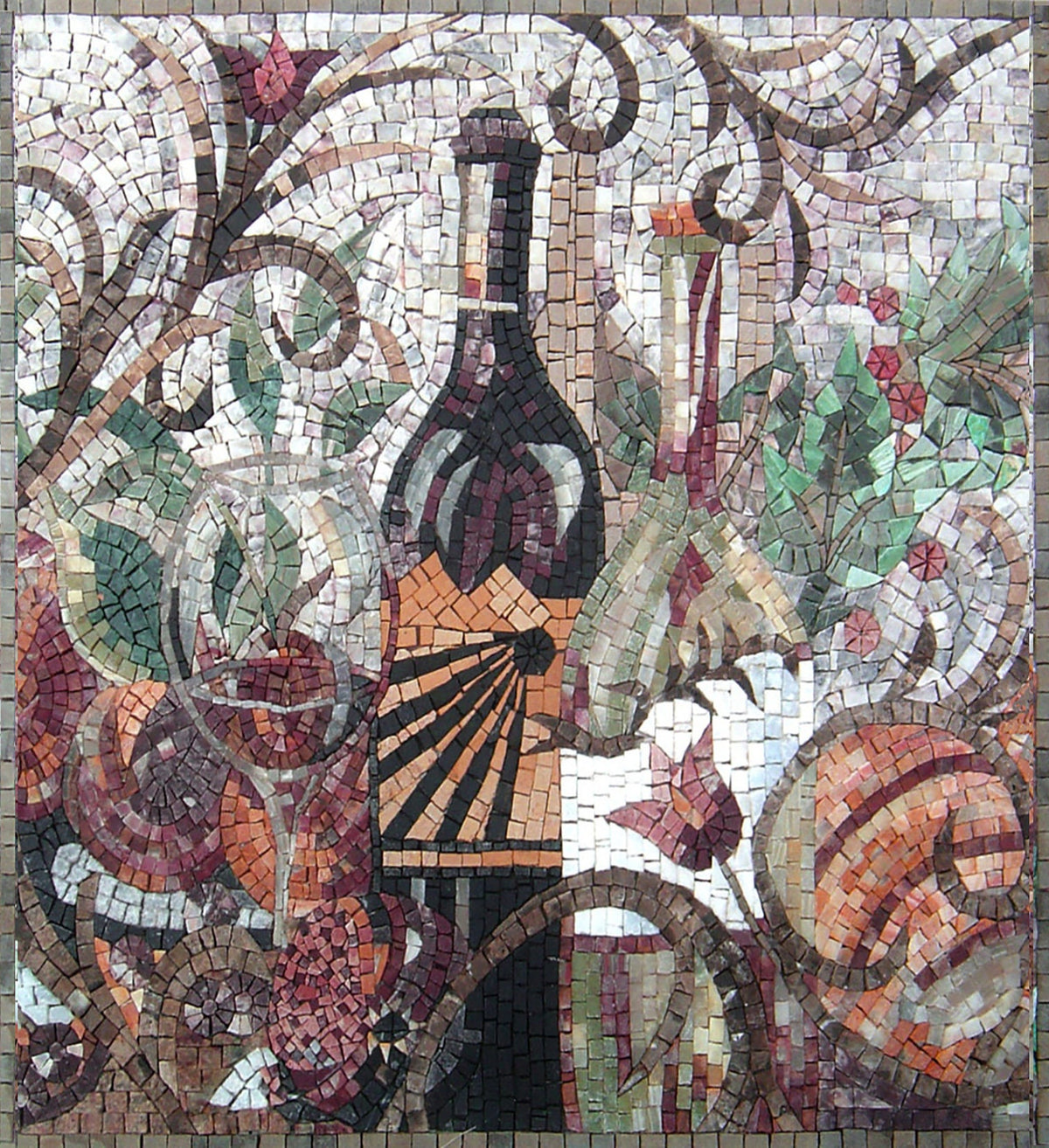 Handmade Italian Marble Mosaic: Wine Kitchen Backsplash Wall Art