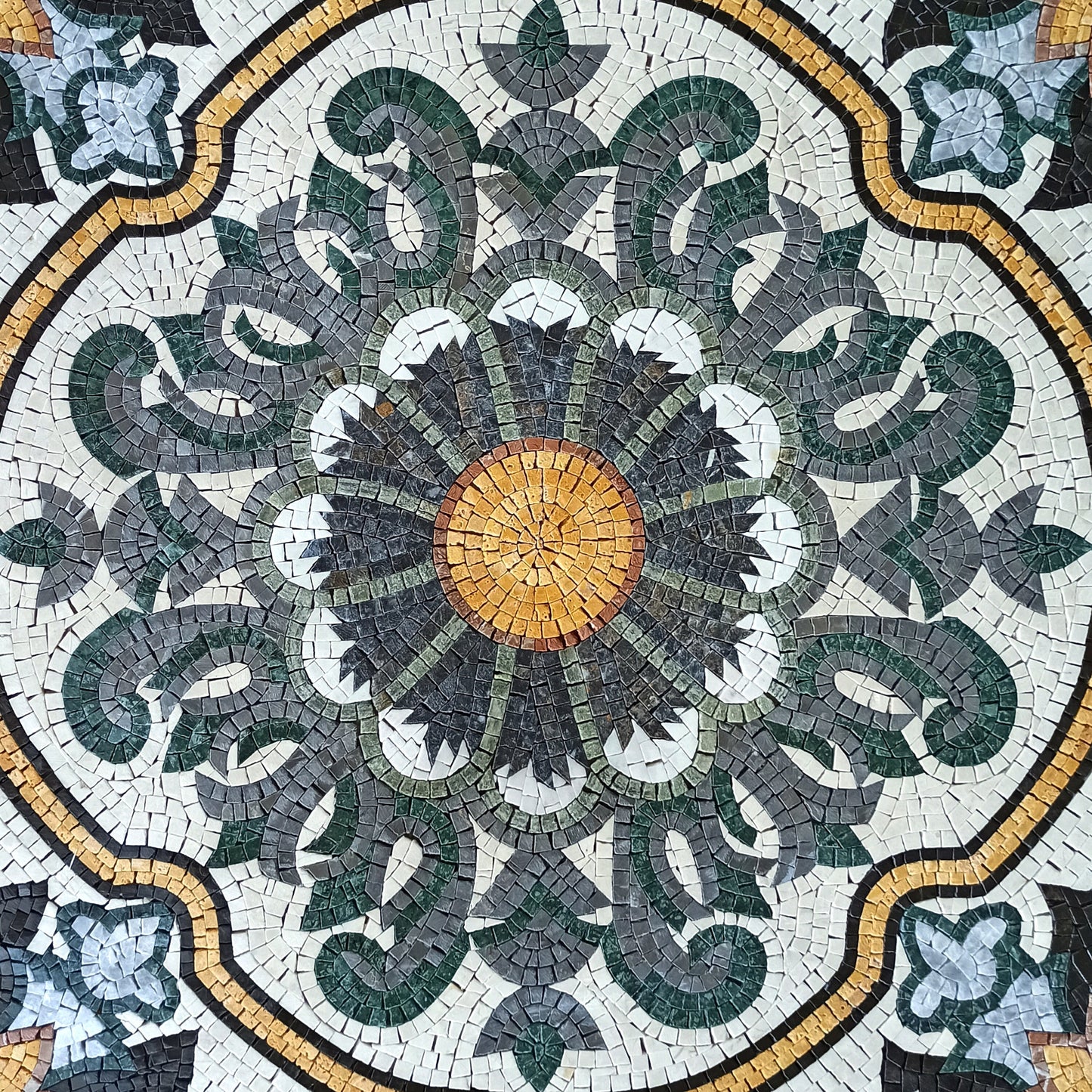 30" Geometric Floral Marble Mosaic Tile: Indoor/Outdoor Art