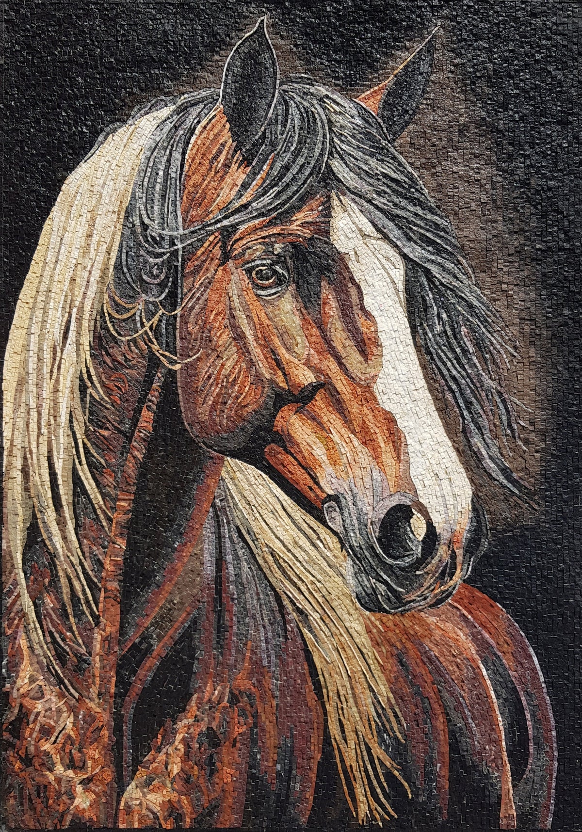 Handmade Horse Mosaic Tile Art: Marble Portrait (48” x 34")
