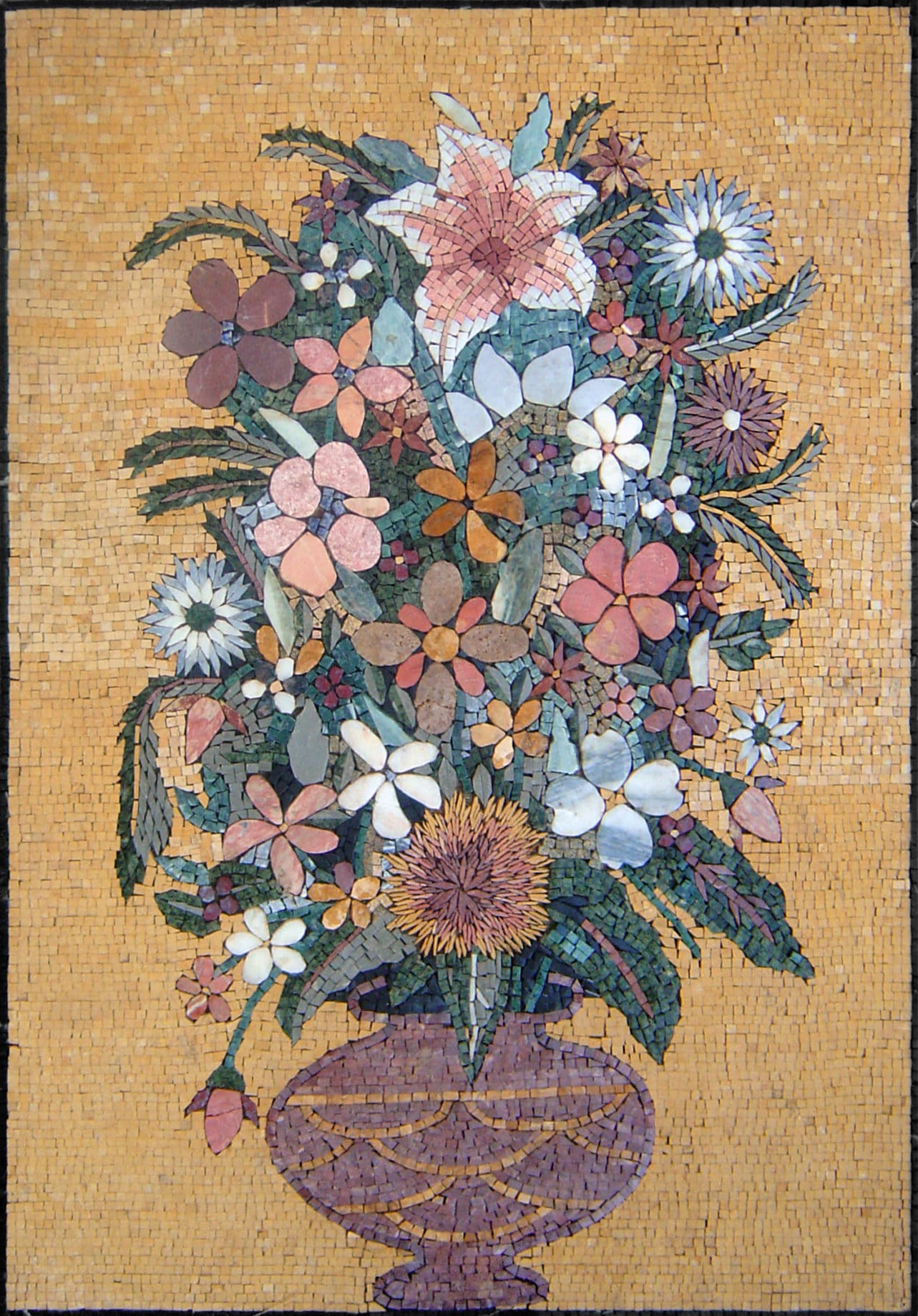 Handmade Floral Marble Mosaic Art: Roses in Vase (40x28)