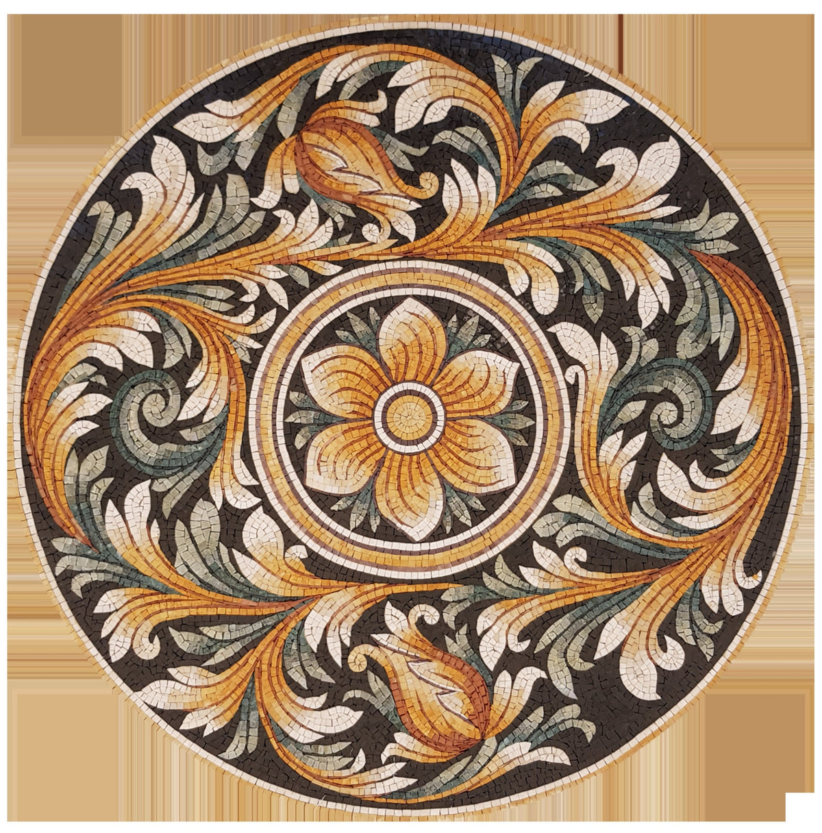 Floral Elegance - Handcrafted Round Mosaic Medallion Art Tile - Customization available