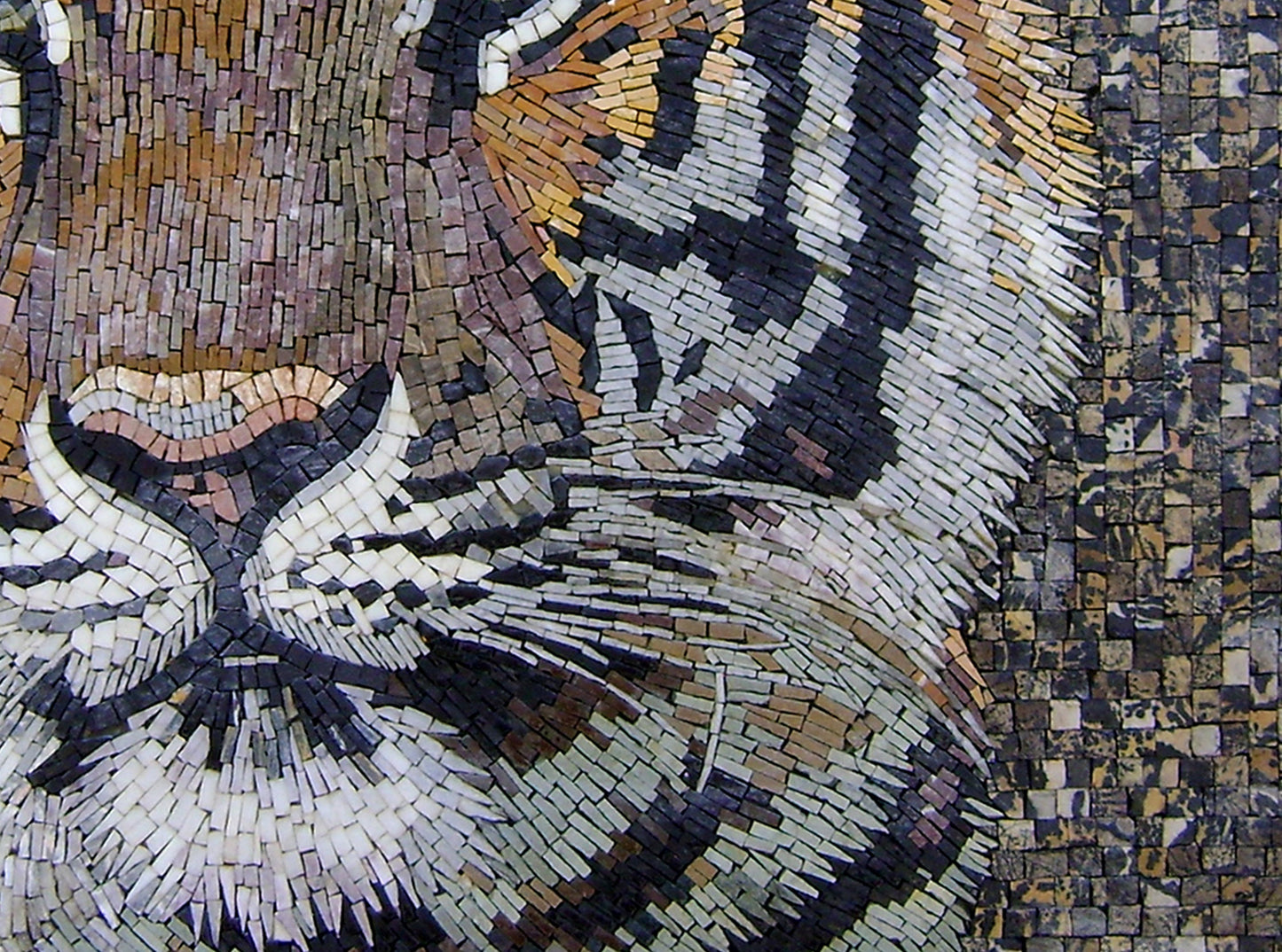 Handmade Tiger Mosaic Tile Art: Marble Stone Portrait (30” x 22”)