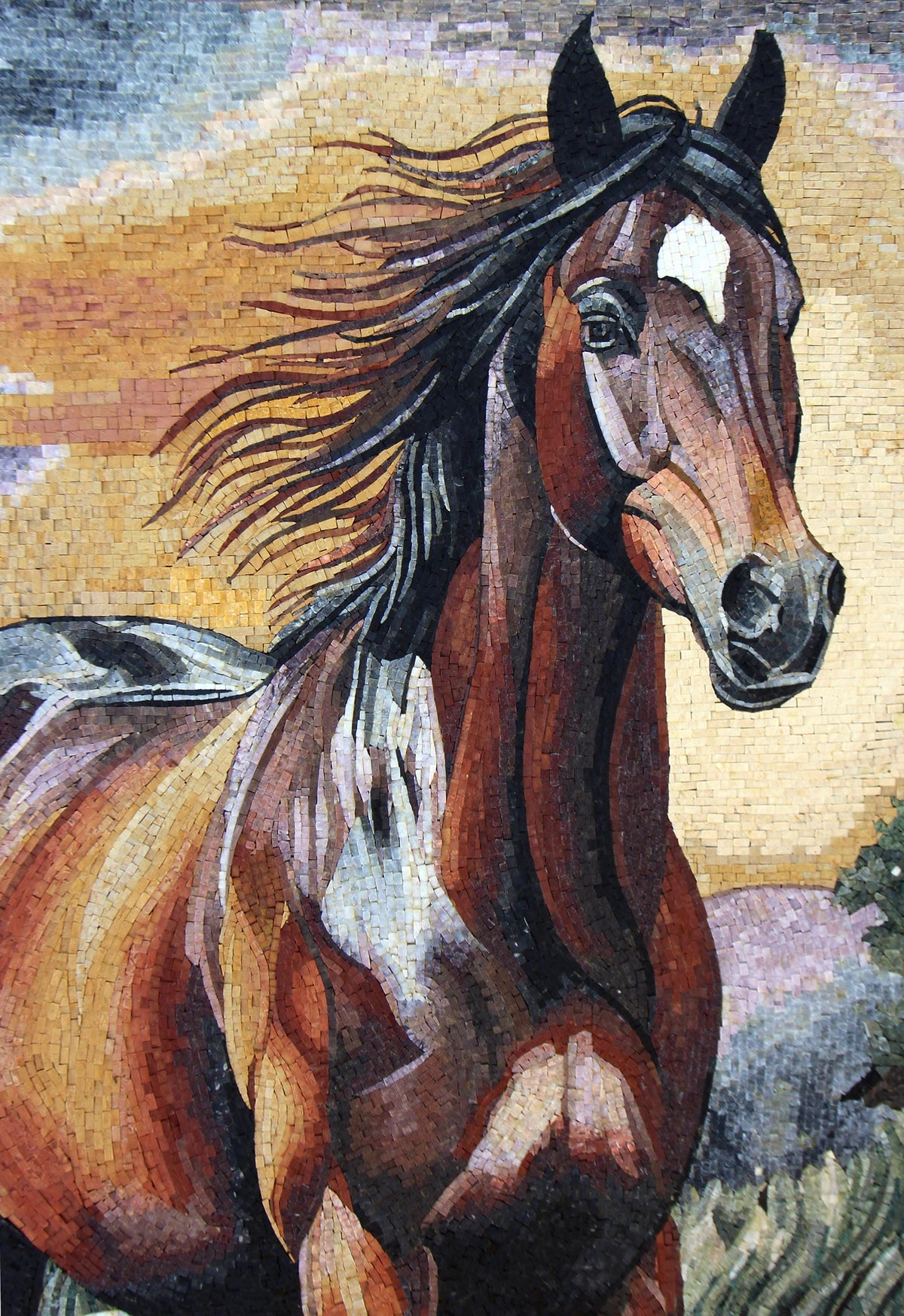 60"x40" Brown Horse Mosaic Wall Art – Rustic Equestrian Decor, Nature-Inspired Home Accent, Customization available