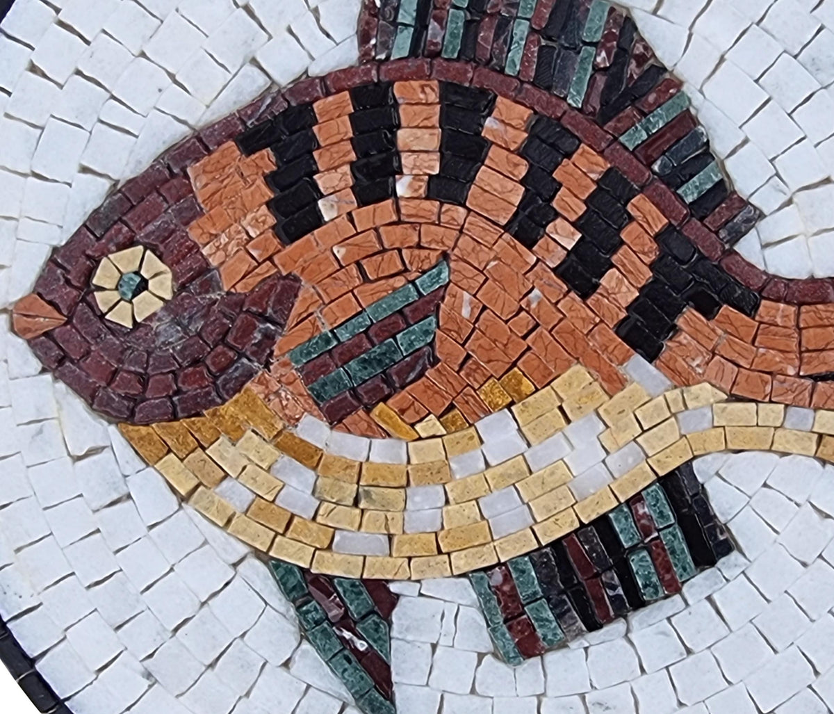 16" Fish Mosaic Medallion – Custom Handmade Marble Tile Art, Customization available