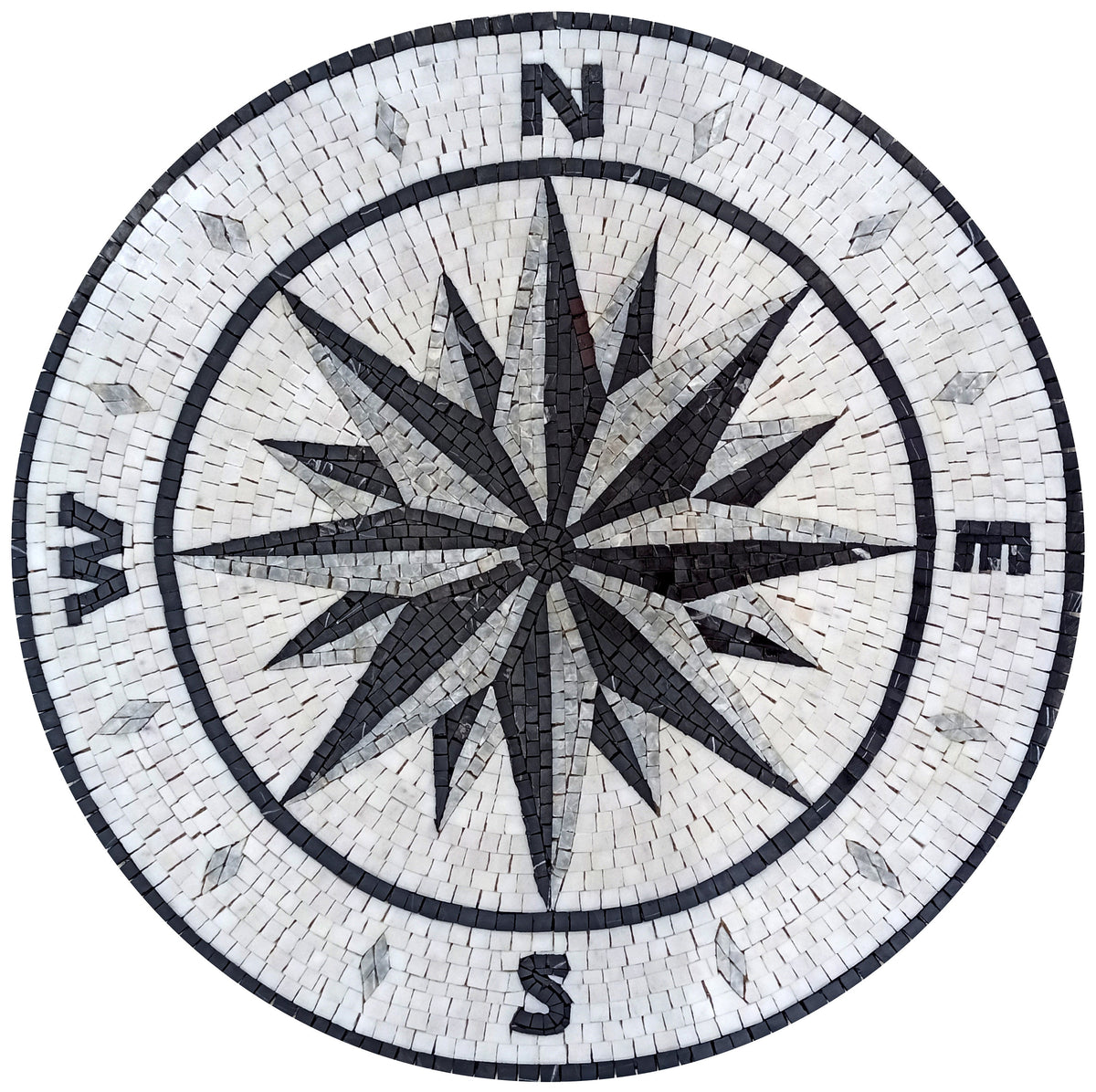 Nautical Harmony - 32-Inch Handmade Compass & Pool Tile Medallion Marble Mosaic Art - Customization available