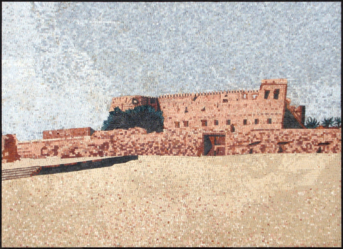 Handmade Marble Mosaic Tile: Vintage Fort Wall Art (54” x 40”)