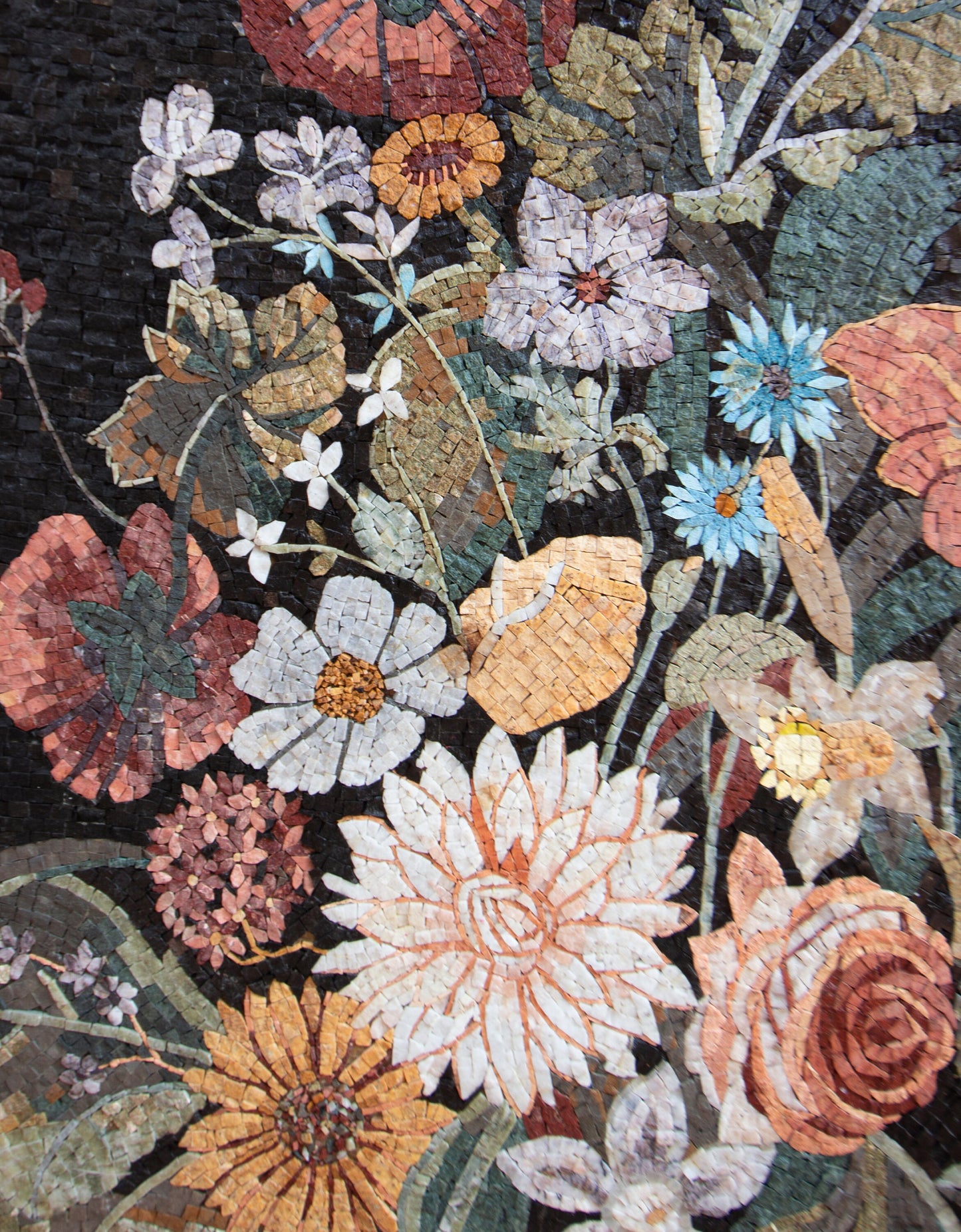 Handmade Floral Mosaic Wall Art: Natural Stone Flowers in Vase