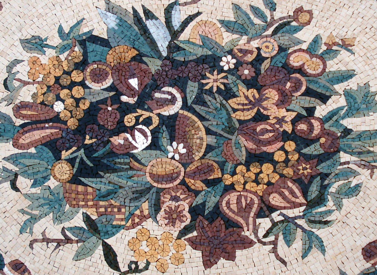 Floral Mosaic Rug: Handmade Marble Stone Art (48” x 36")