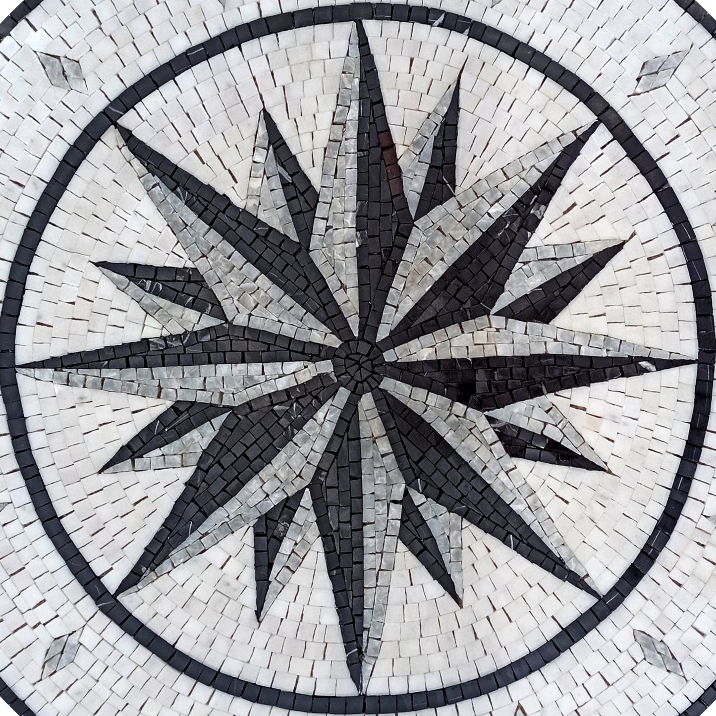 Handmade Compass Rose Mosaic Tile: Nautical Marble Medallion (32" Diameter)