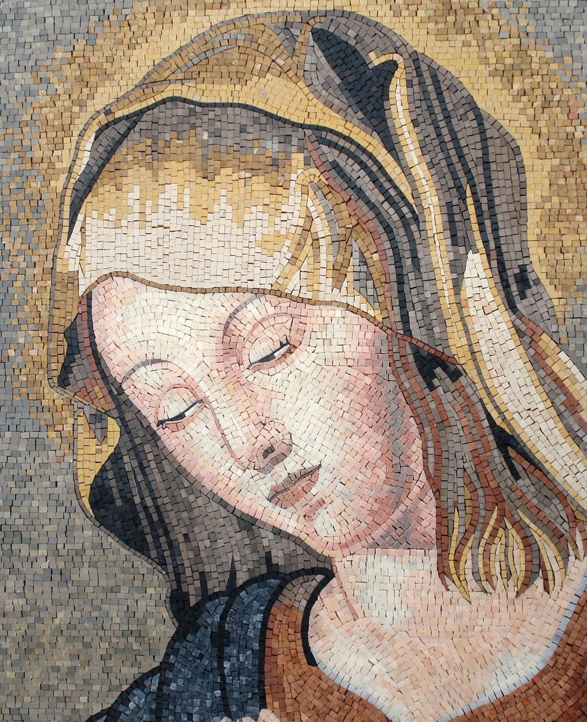 40"x32" Virgin Mary Mosaic – Christian Religious Decor, Custom Sacred Portrait, Customization available