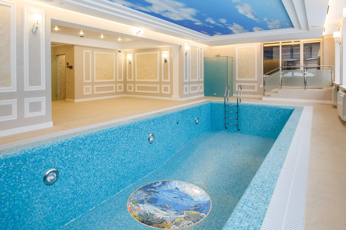 Breathtaking 72" Handmade Sealife Dolphin Marble Mosaic Pool Medallion Art - Customization available