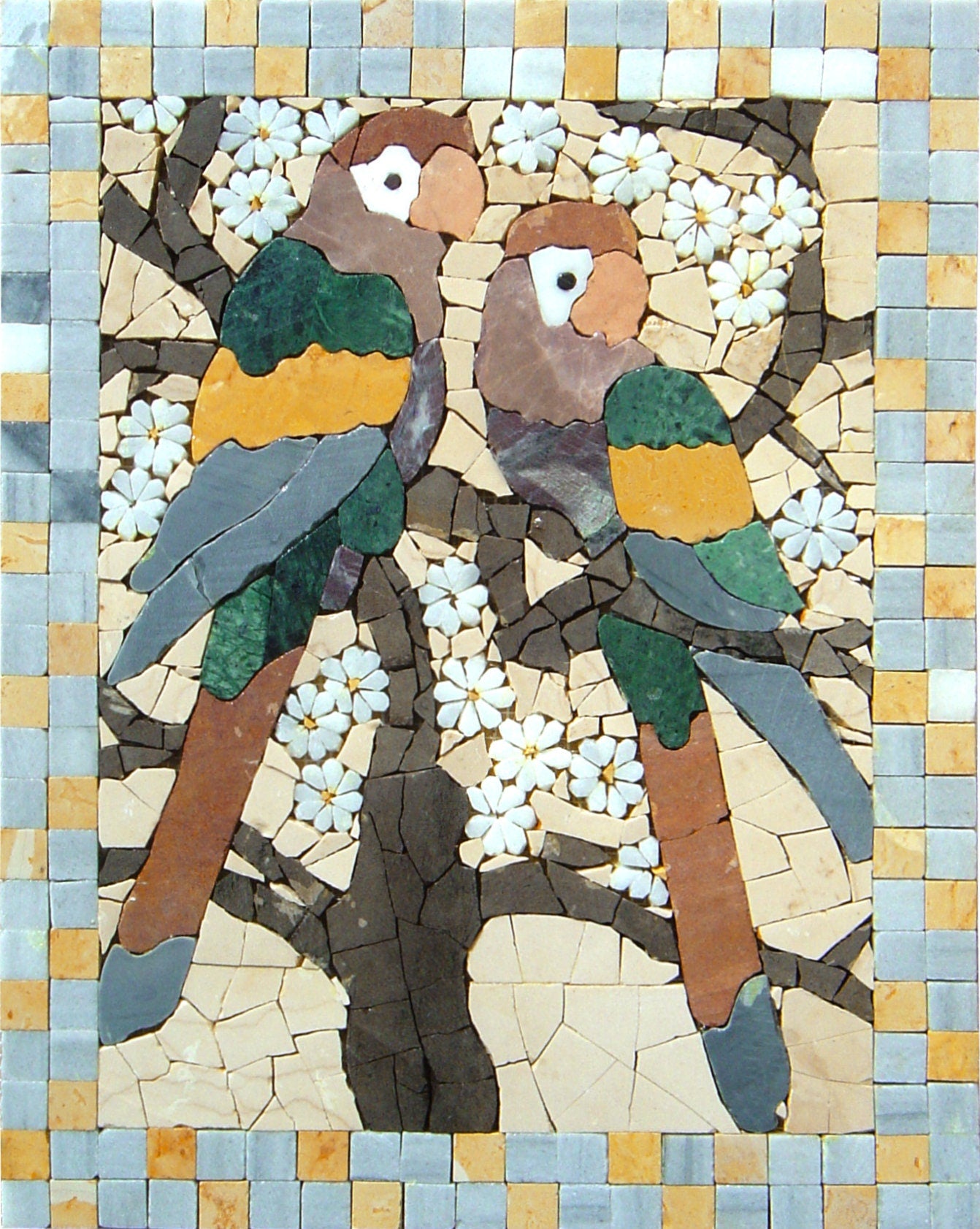 Handmade Parrot Mosaic Tile Art: Marble Wall Mural (16x12)