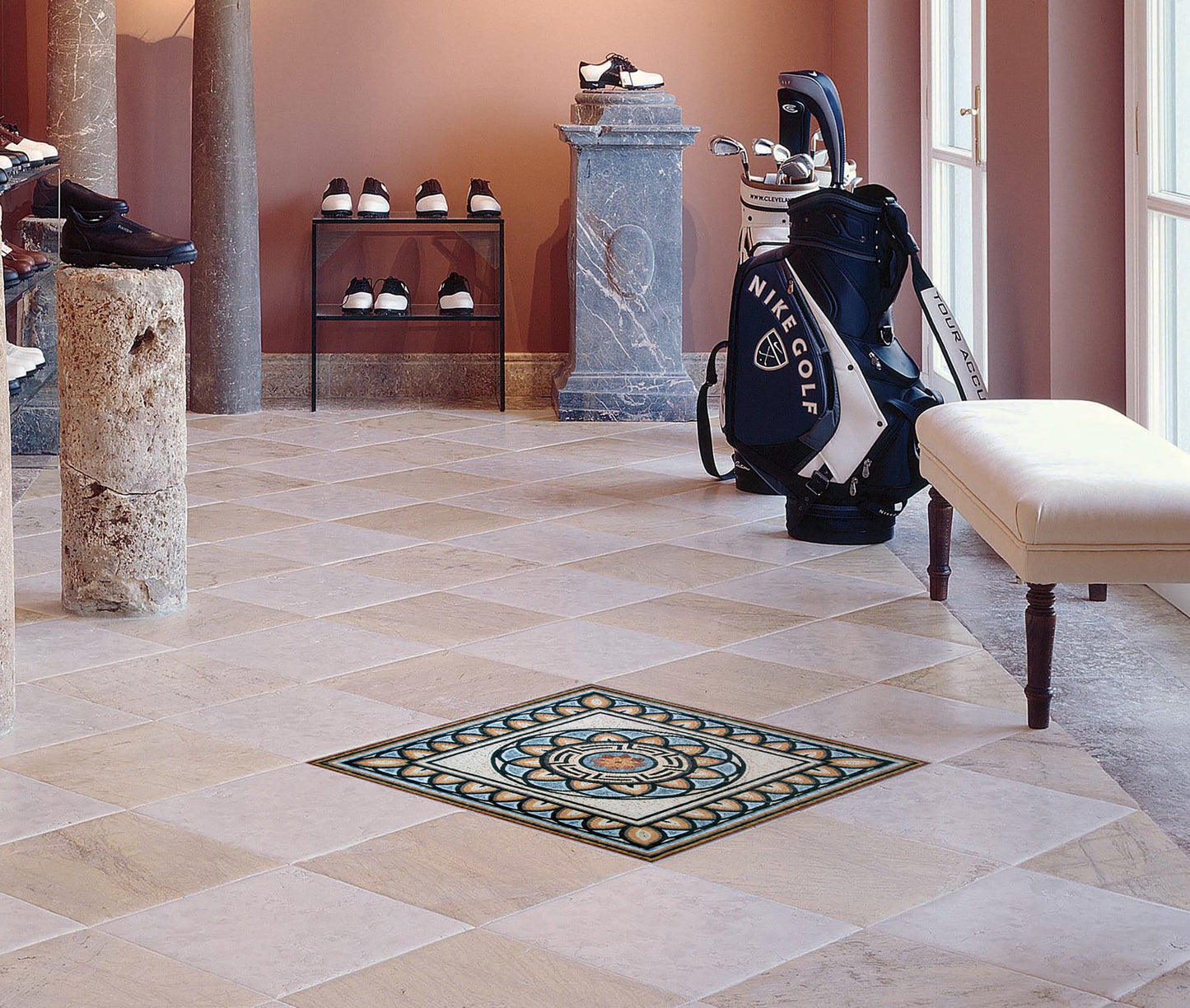 32” MEDALLION MOSAIC TILES | Geometrical Pattern Floral Tiles For House Warming | Tiles For Interior And Outdoor Hallway Entry And Walls