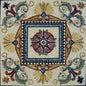 32" Square Marble Mosaic Floor Tile: Floral Medallion Artwork