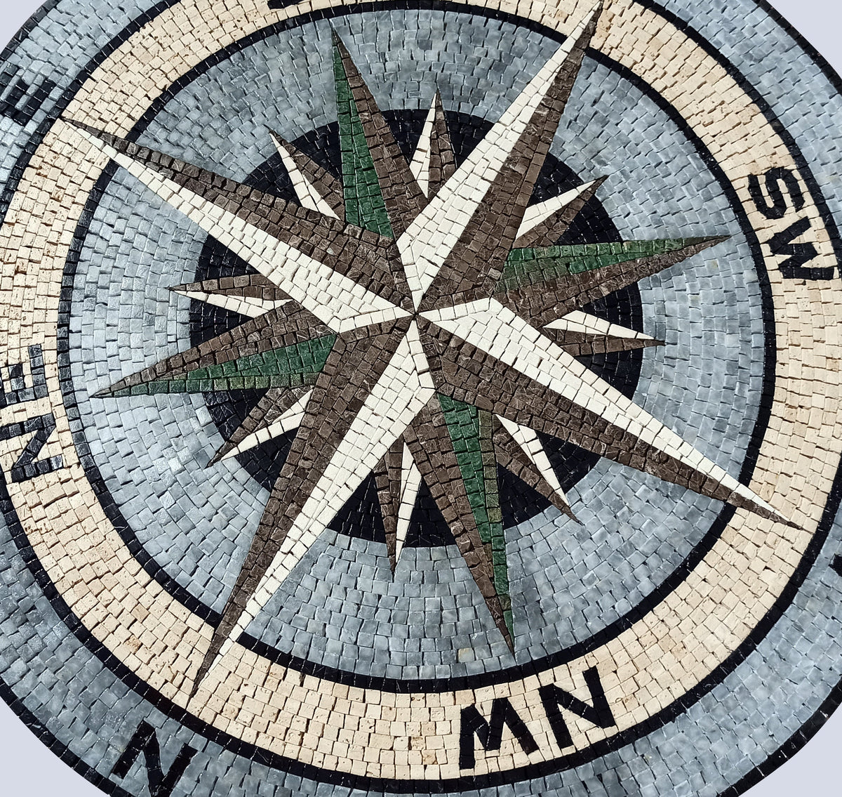 Handmade Marble Mosaic Medallion: Nautical Compass Rose Art Tile (32")
