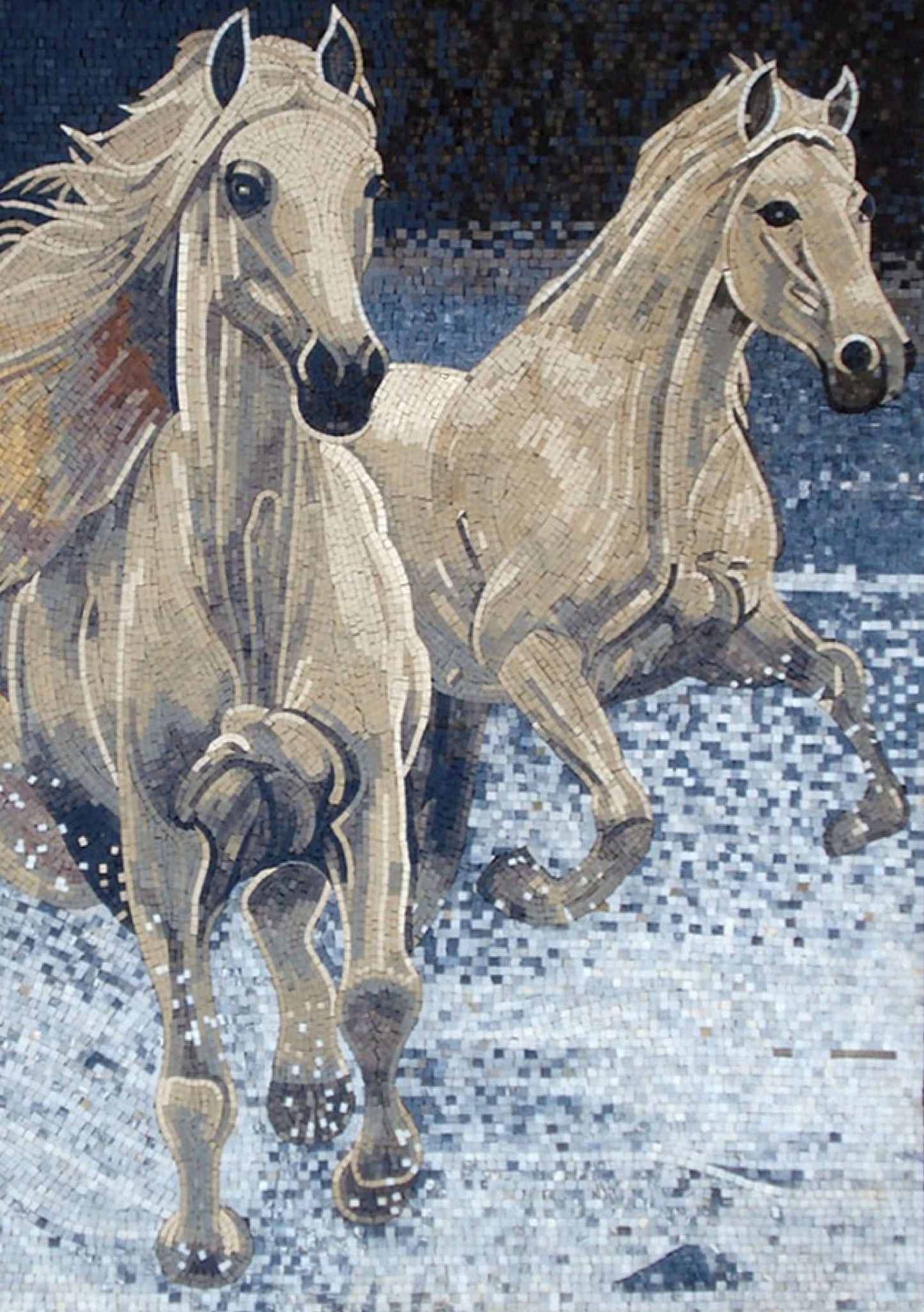 Handmade White Horse Mosaic Tile Mural: Marble Stone Animal Art (60” x 52”)