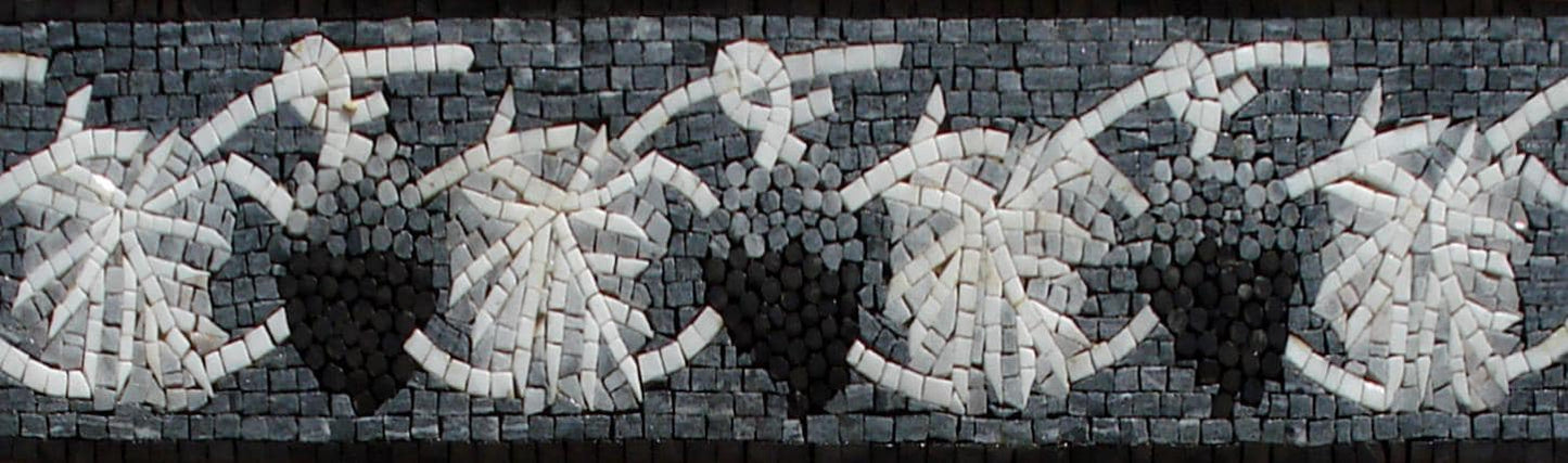 Grape Vine Marble Mosaic Tile Border: Black & White Wine Theme Accent