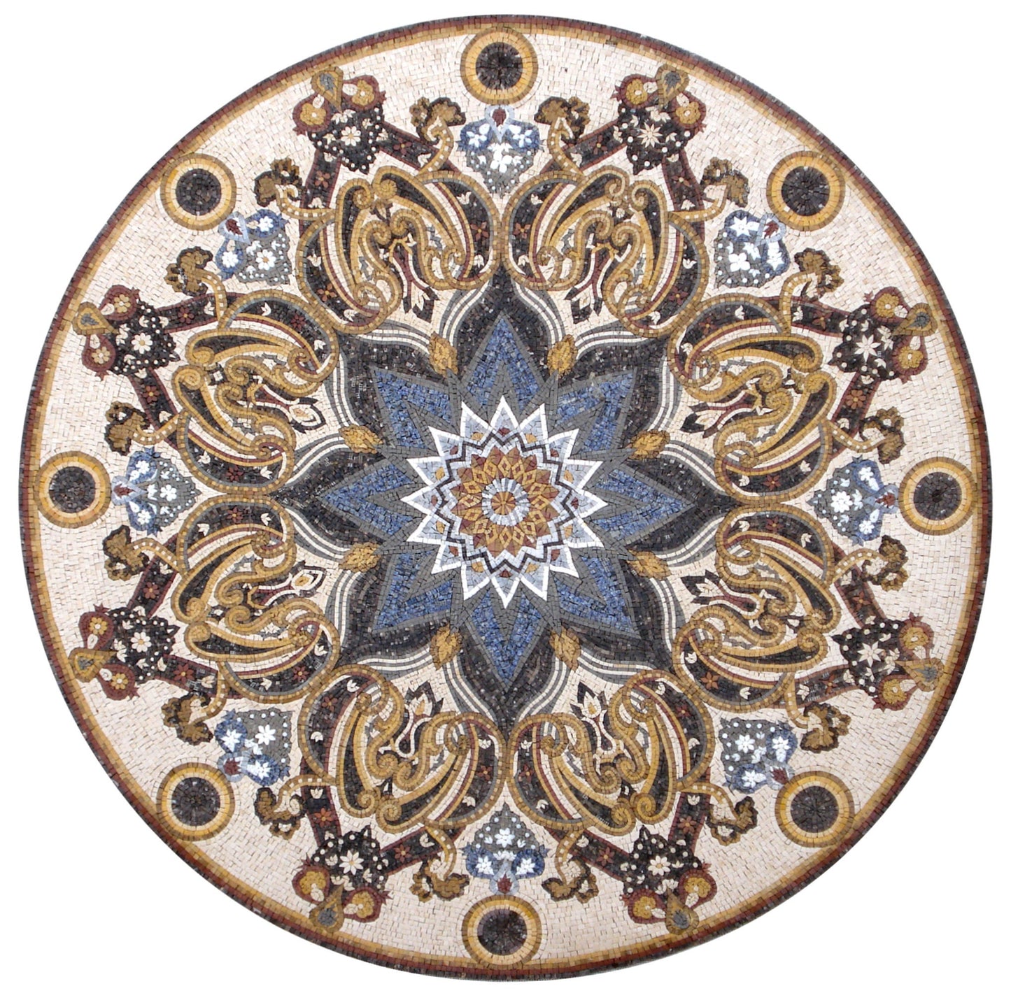 Opulent Beauty Handmade Ornate Gold and Blue Patterned Mosaic Medallion - Customization available