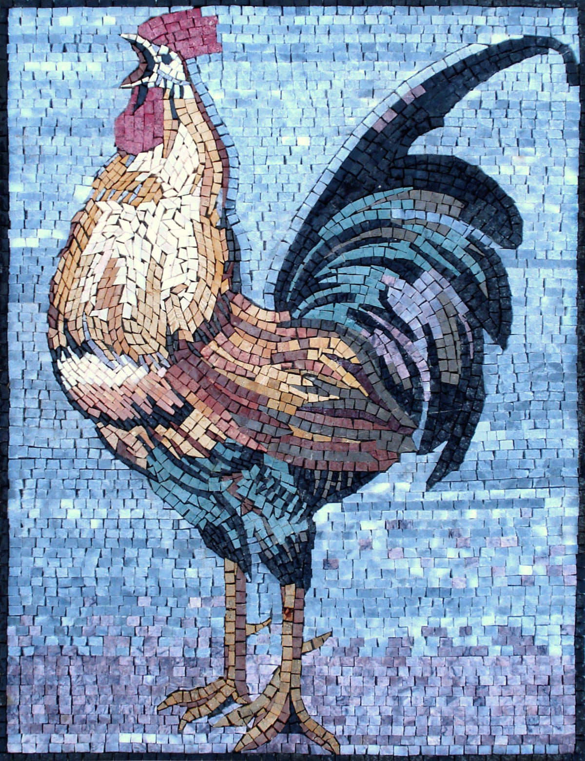 Handmade Rooster Mosaic Tile Art: Farmhouse Kitchen Backsplash (26x20)