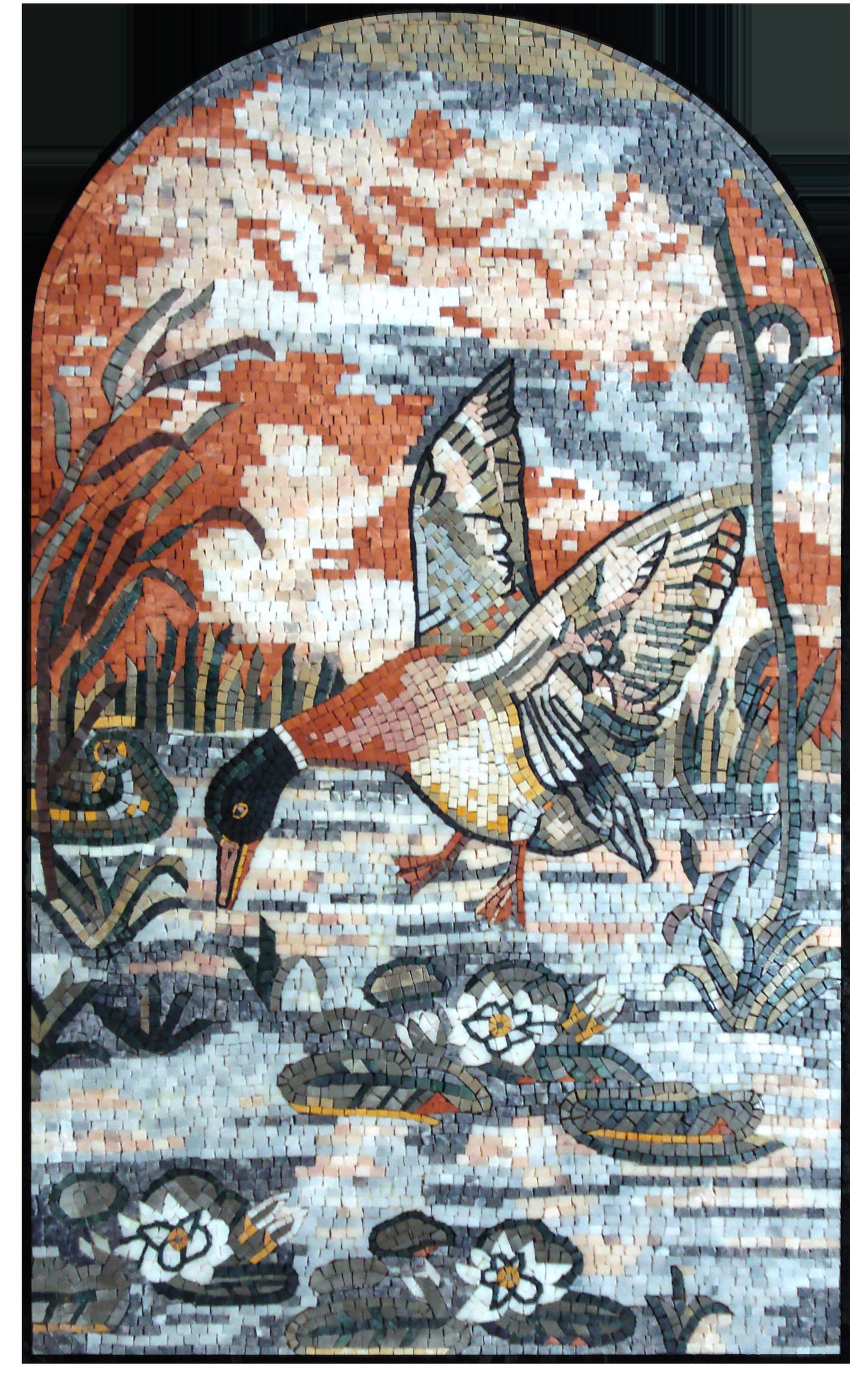 Mallard Duck Mosaic Tile Art: Handmade Stone Wall Decor (44" x 28")
