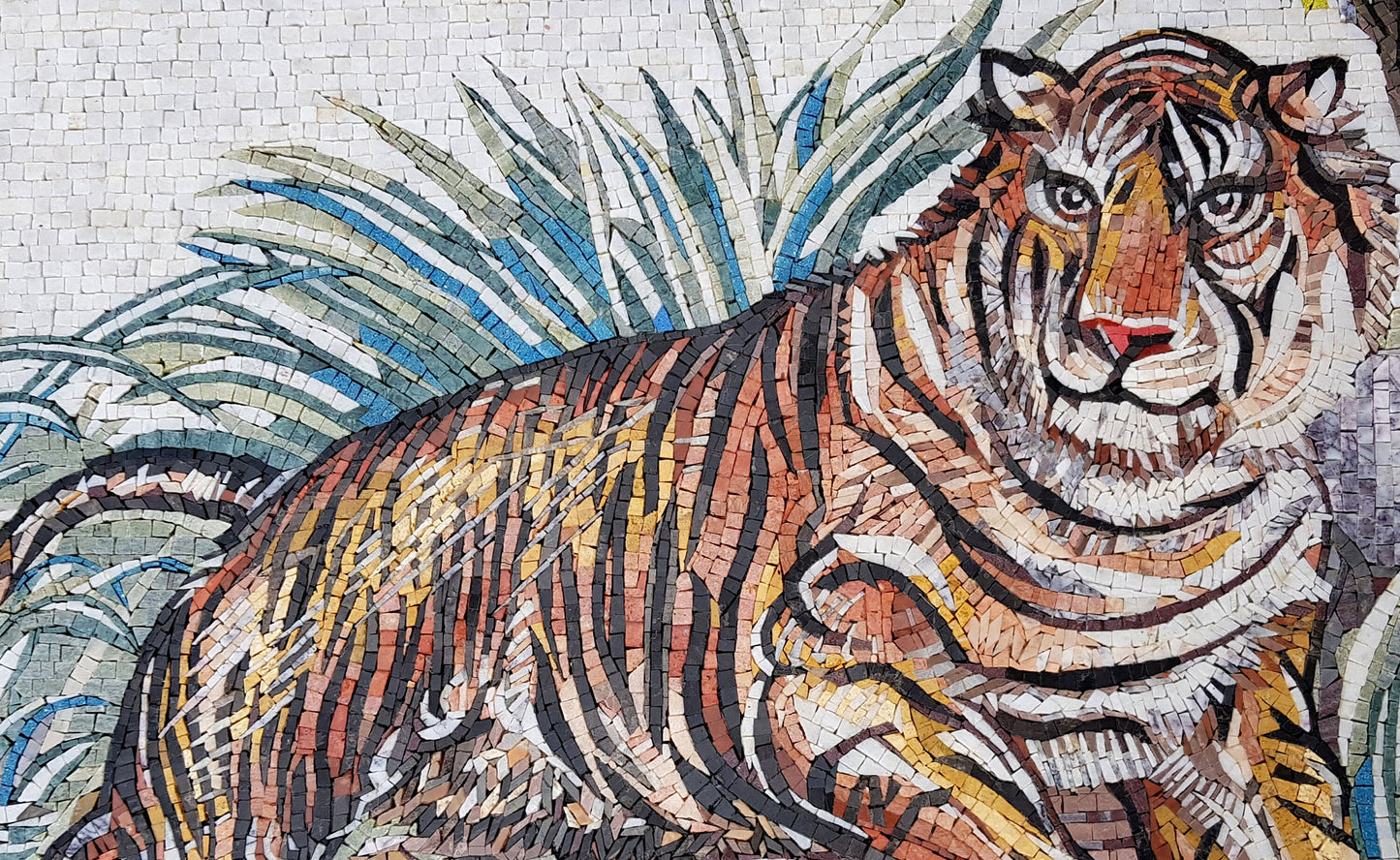 Handmade Tiger Mosaic Tile Art: Jungle Decor (40” x 36”)