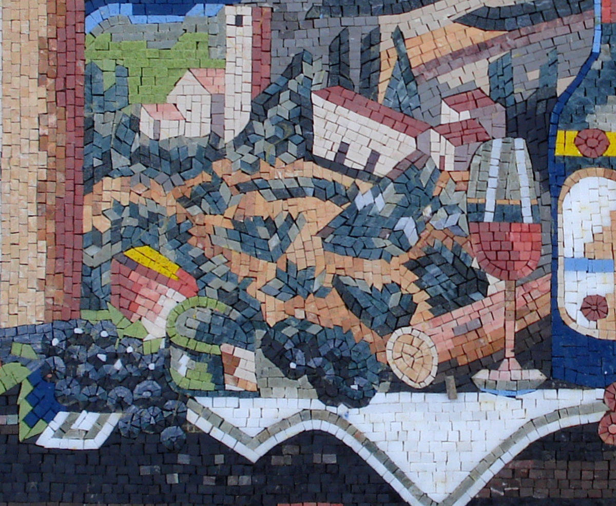 WINE WALL DÉCOR – Mosaic Kitchen Wall Mural Tile Wall Art - Nature Kitchen Décor Art - Handmade Decorative Wall Tile