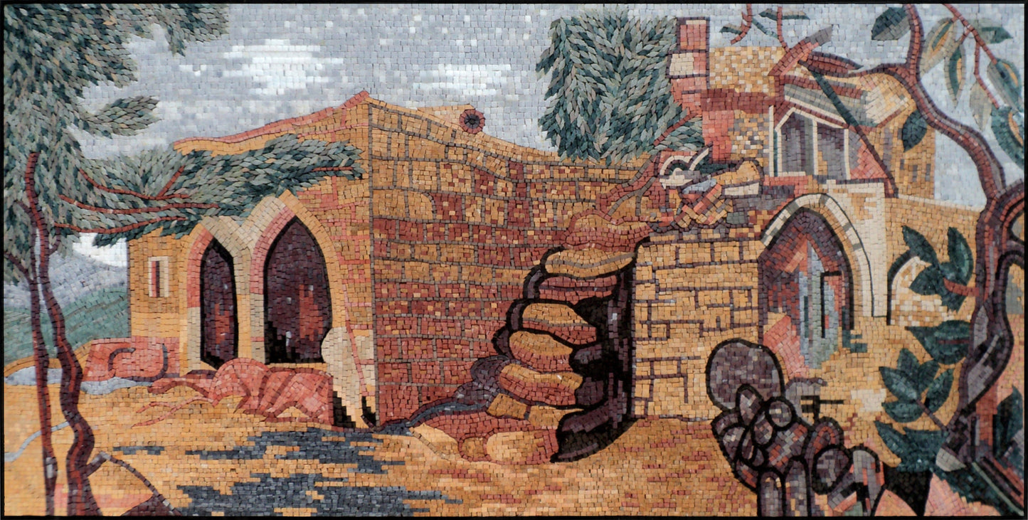 Handmade Roman Mosaic Tile Art: Old City Wall Decor