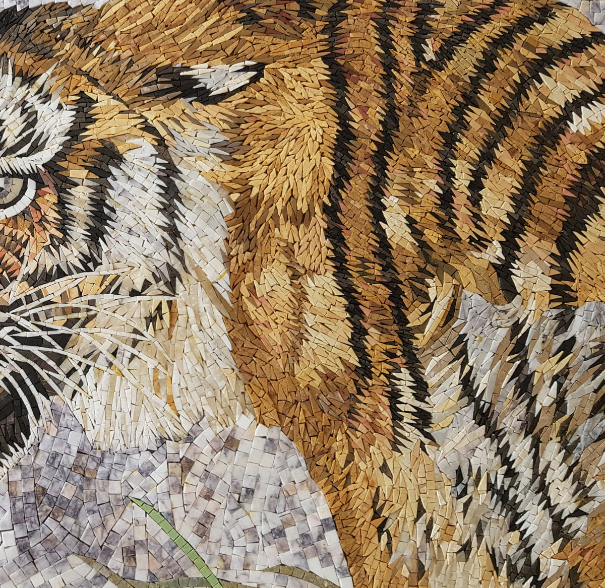 Tiger Mosaic Mural: Wild Jungle Animal Artwork, Marble Tiles (40” x 40")