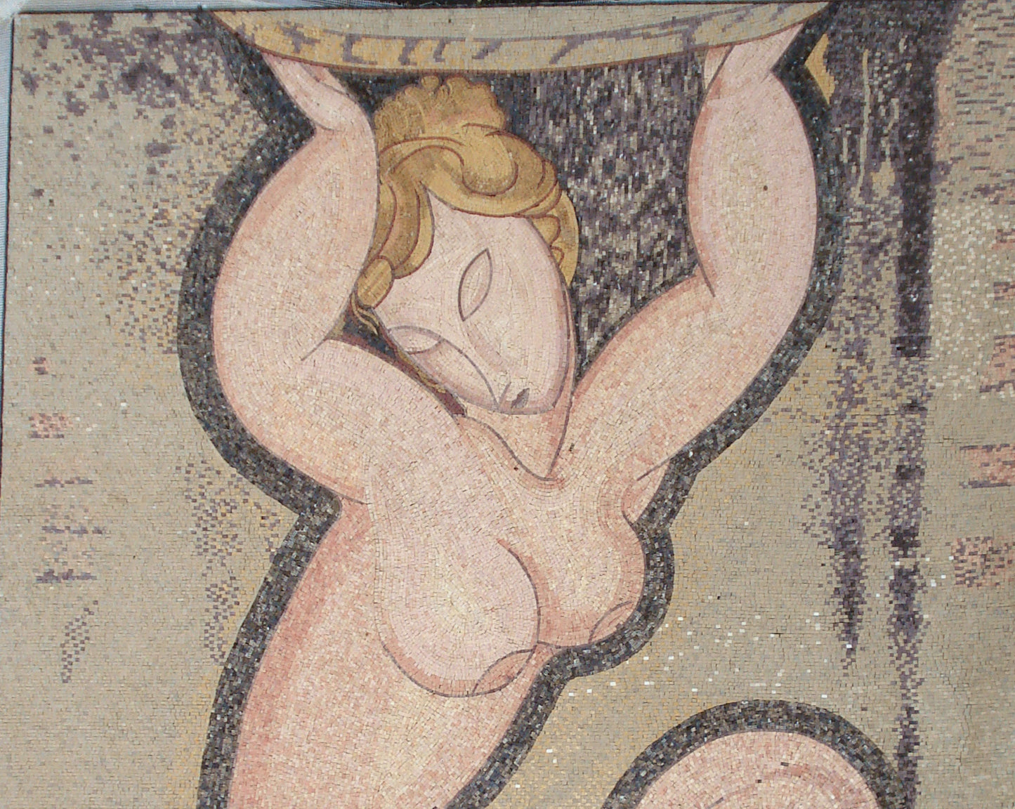 Handmade Cubist Goddess Mosaic Mural: Marble Stone Tiles (56” x 40")