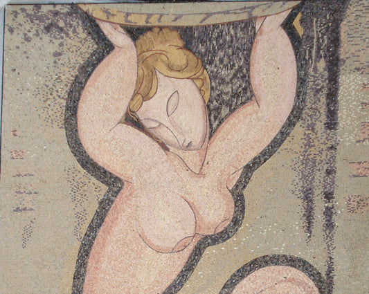 Handmade Cubist Goddess Mosaic Mural: Marble Stone Tiles (56” x 40")