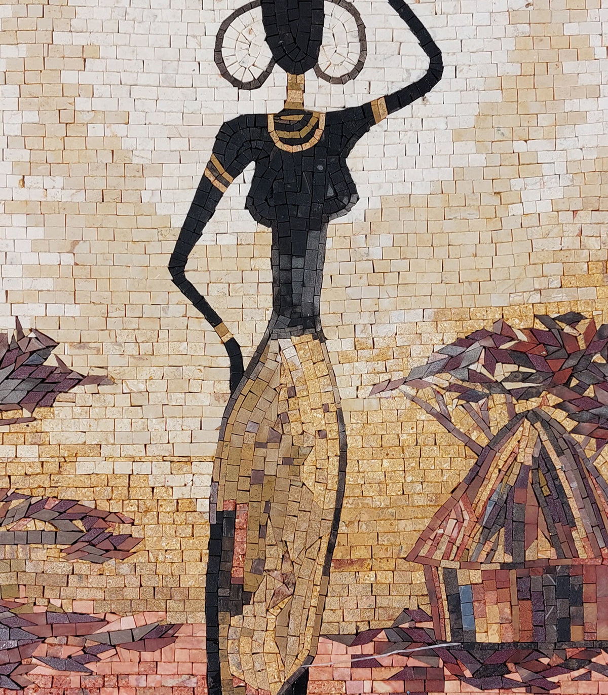 Handmade Farmer Woman Marble Mosaic Tile Art (32” x 16")