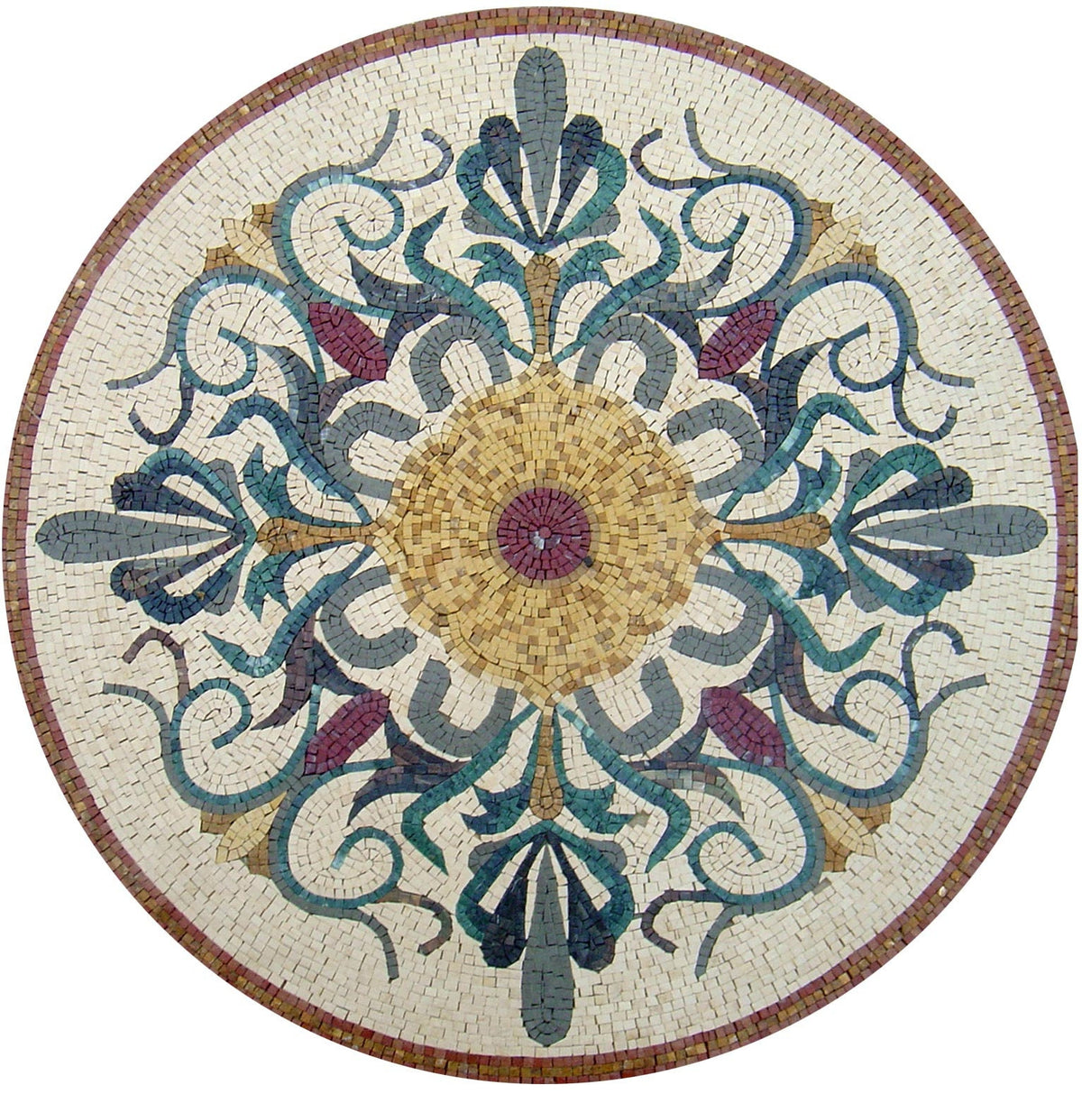 Handmade Marble Mosaic Medallion: Elegant Blossom Floral Art (40-Inch)