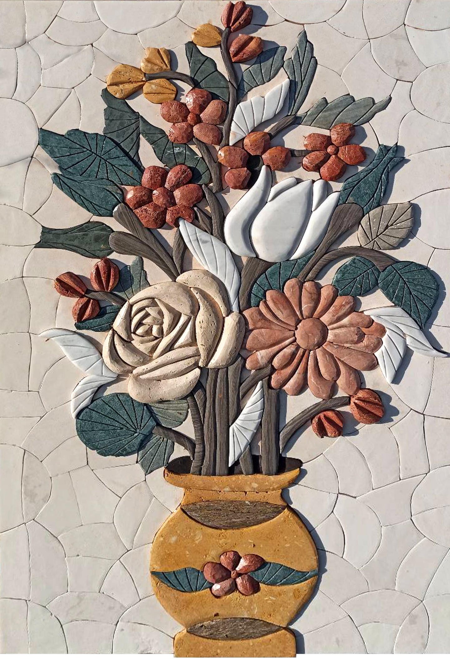 16"x24" Embossed Multicolored Flower Mosaic – Handmade Marble Tile Wall Art, Customization available