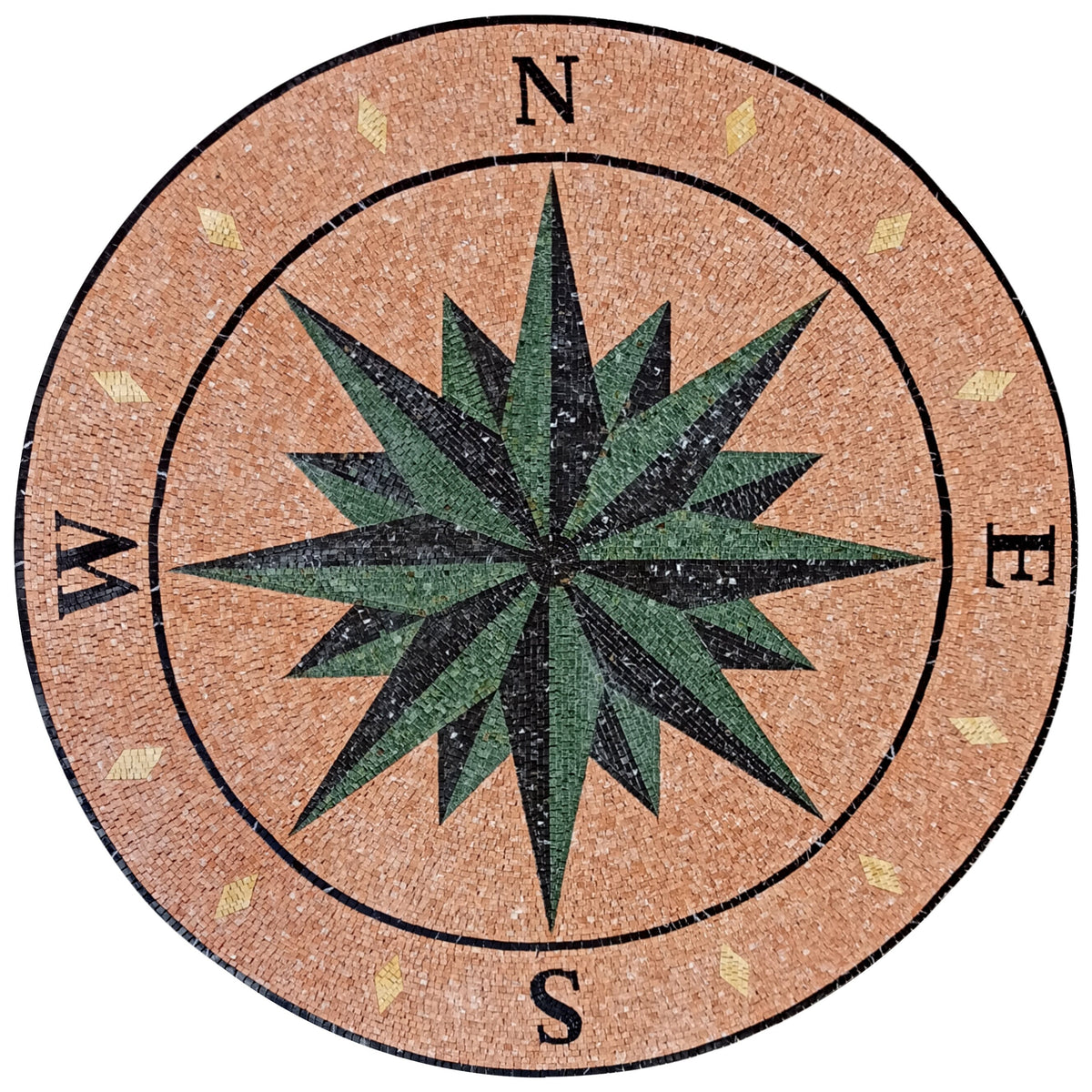 Handmade Marble Mosaic Compass Medallion - Nautical Tile Art (32" Diameter)