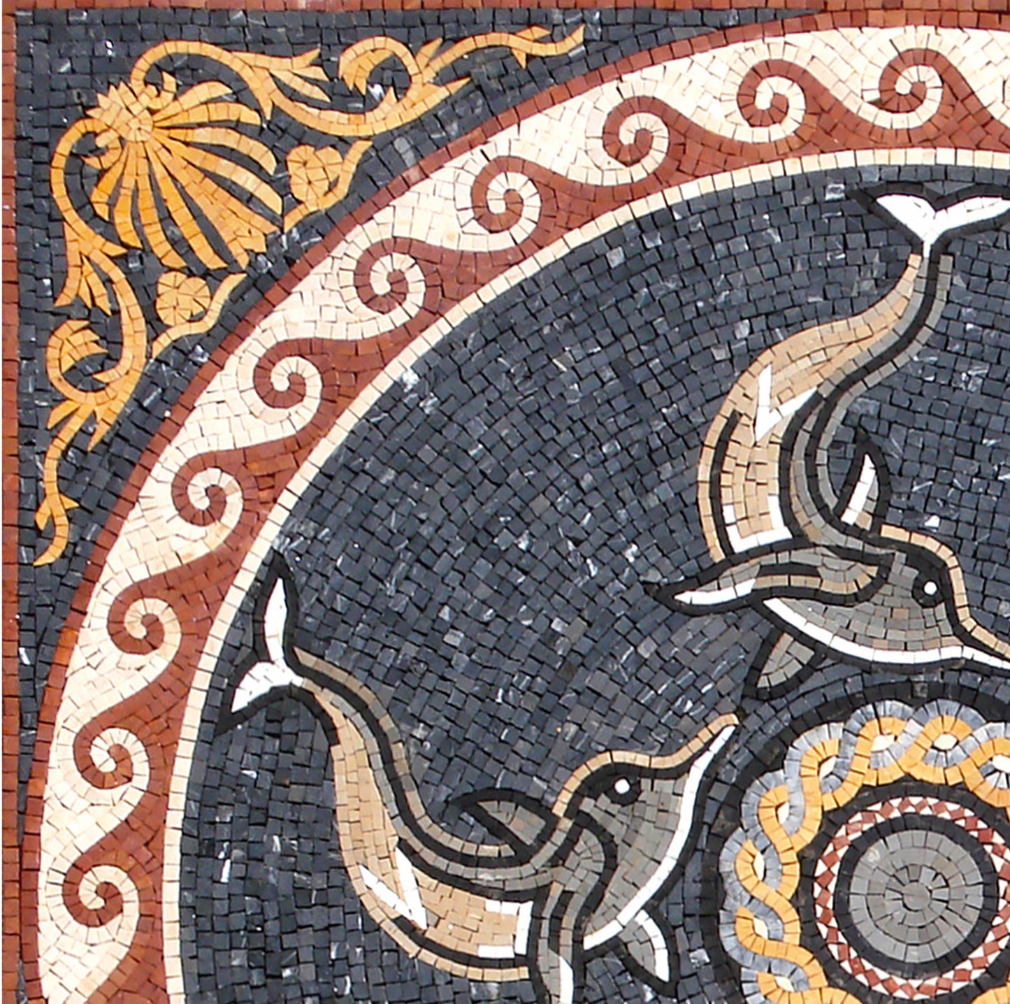 Handmade Dolphin Mosaic Tile Medallion: Marble Art (48x48)